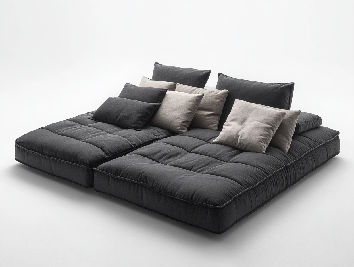 Sofá de cama de algodón gris claro ideal para sala de estar o dormitorio con cojines suaves y estructura flexible