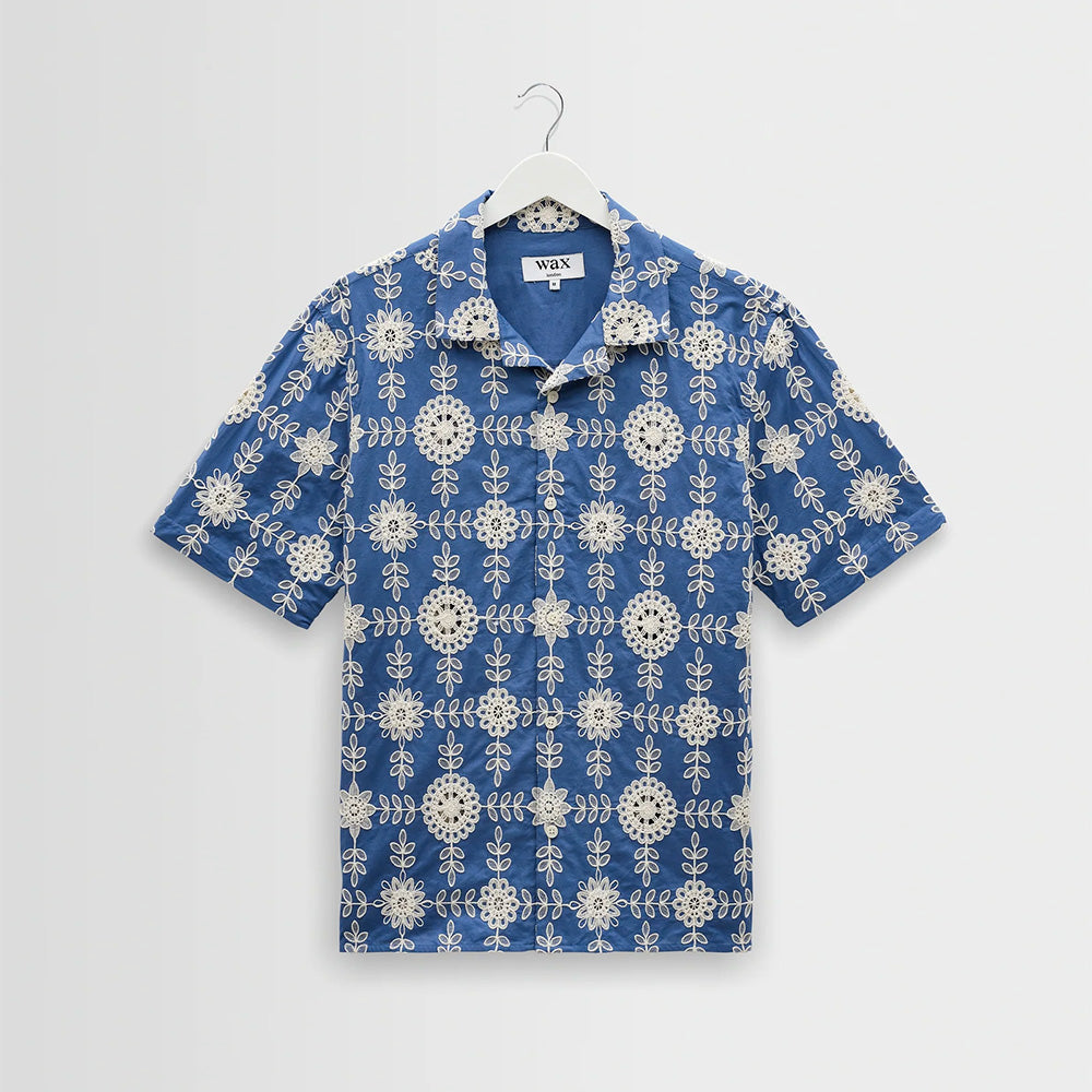 Wax London - Chemise Didcot SS - Bleu Ecru