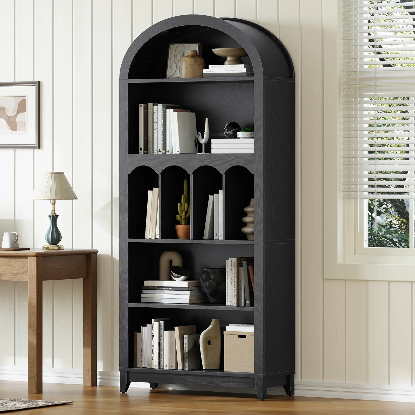 HOOBRO Arched Bookshelf, 70.9" Tall Arch Bookcase with Storage, 5-Tier Farmhouse Book Shelf, Modern Arched Cabinet, Wooden Bookshelf with Open Display Shelves for Living Room, Office, Black BK53SJ01 - Image 4