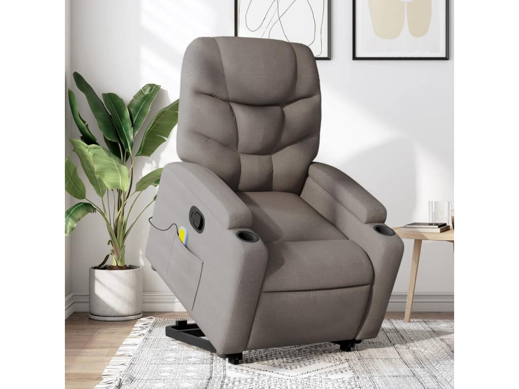 Sillón reclinable de masaje elevable tela gris taupé