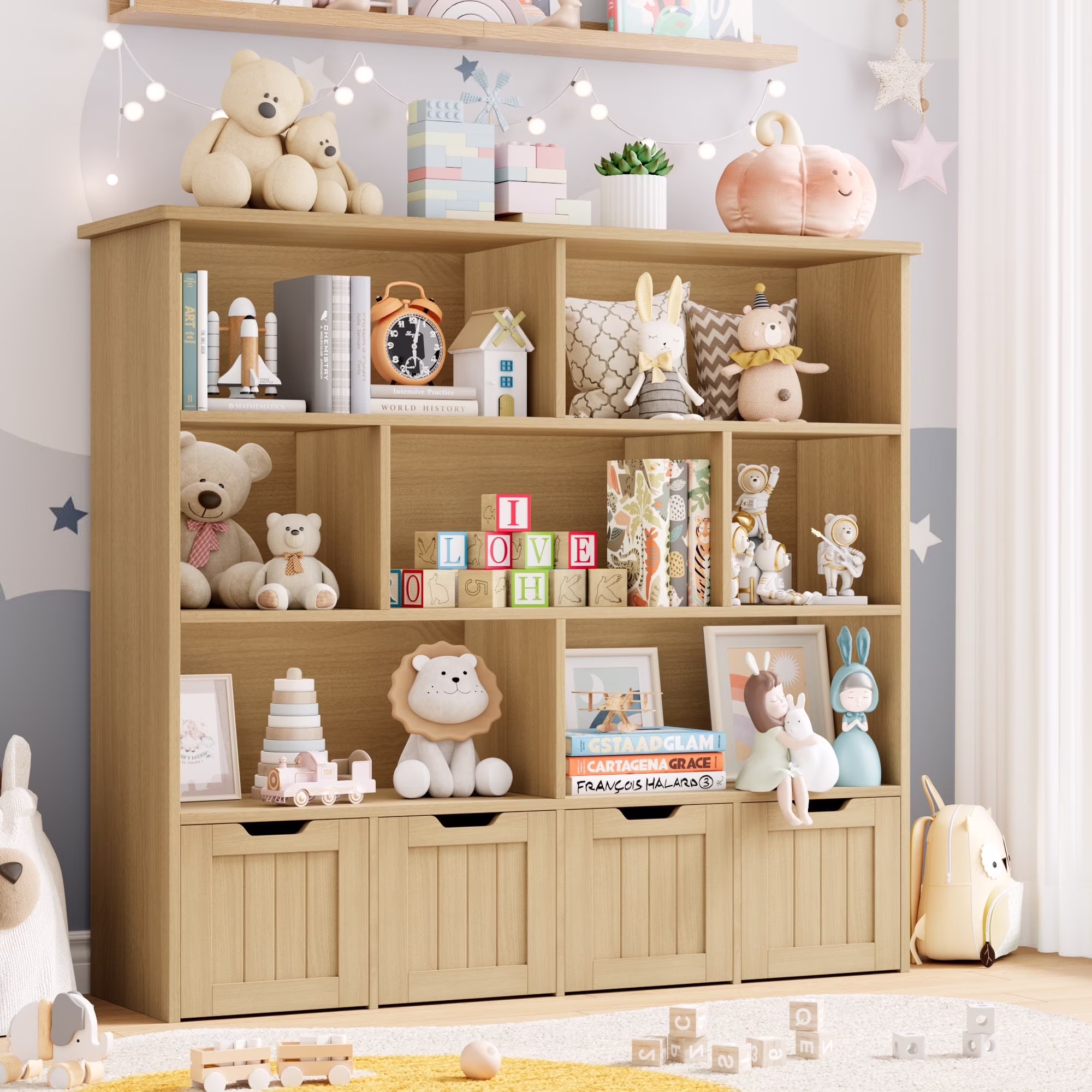 Homfa 7 Cube Toy Storage Organizer, Kids Geometric Bookcase and Bookshelf with 4 Drawers, White - Image 5