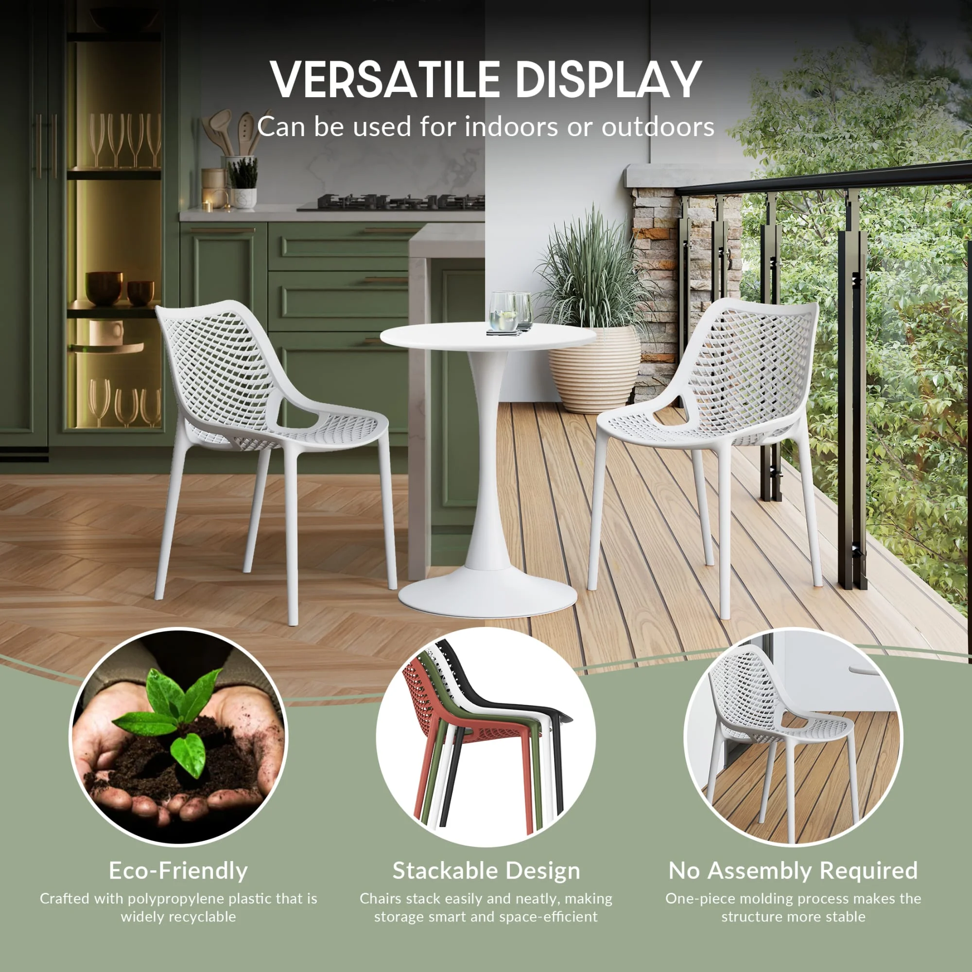 WestinTrends Playa 3-Piece Outdoor Resin Patio Bistro Table Set with Stackable Patio Dining Side Chairs For 2, Black - Image 35