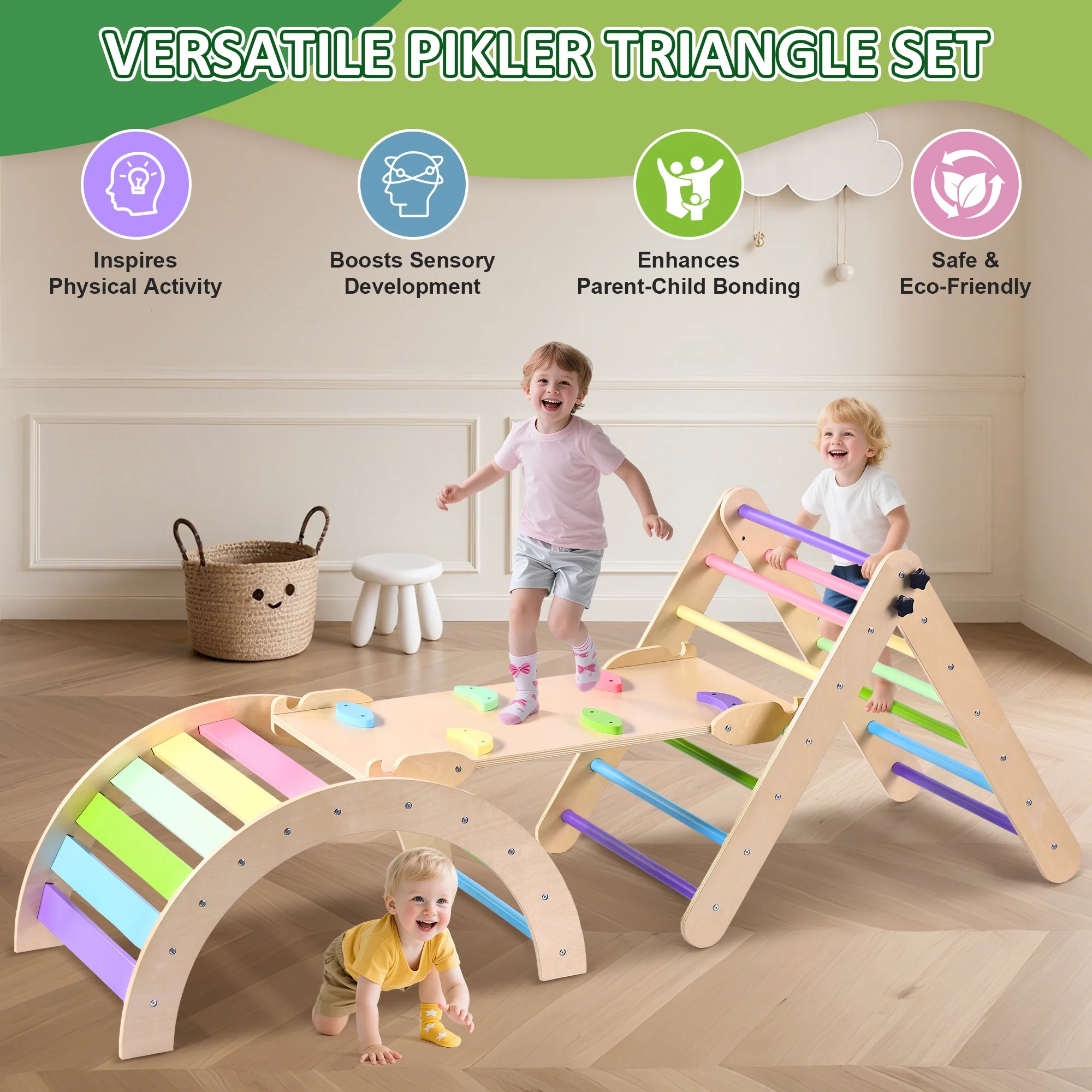Lookfly 8 in1 Pikler Triangle Set Foldable Baby Climbing Toys for Toddlers 1-6 Inside with Ramp,Toddler Climbing Toys Indoor Baby Gift - Image 16