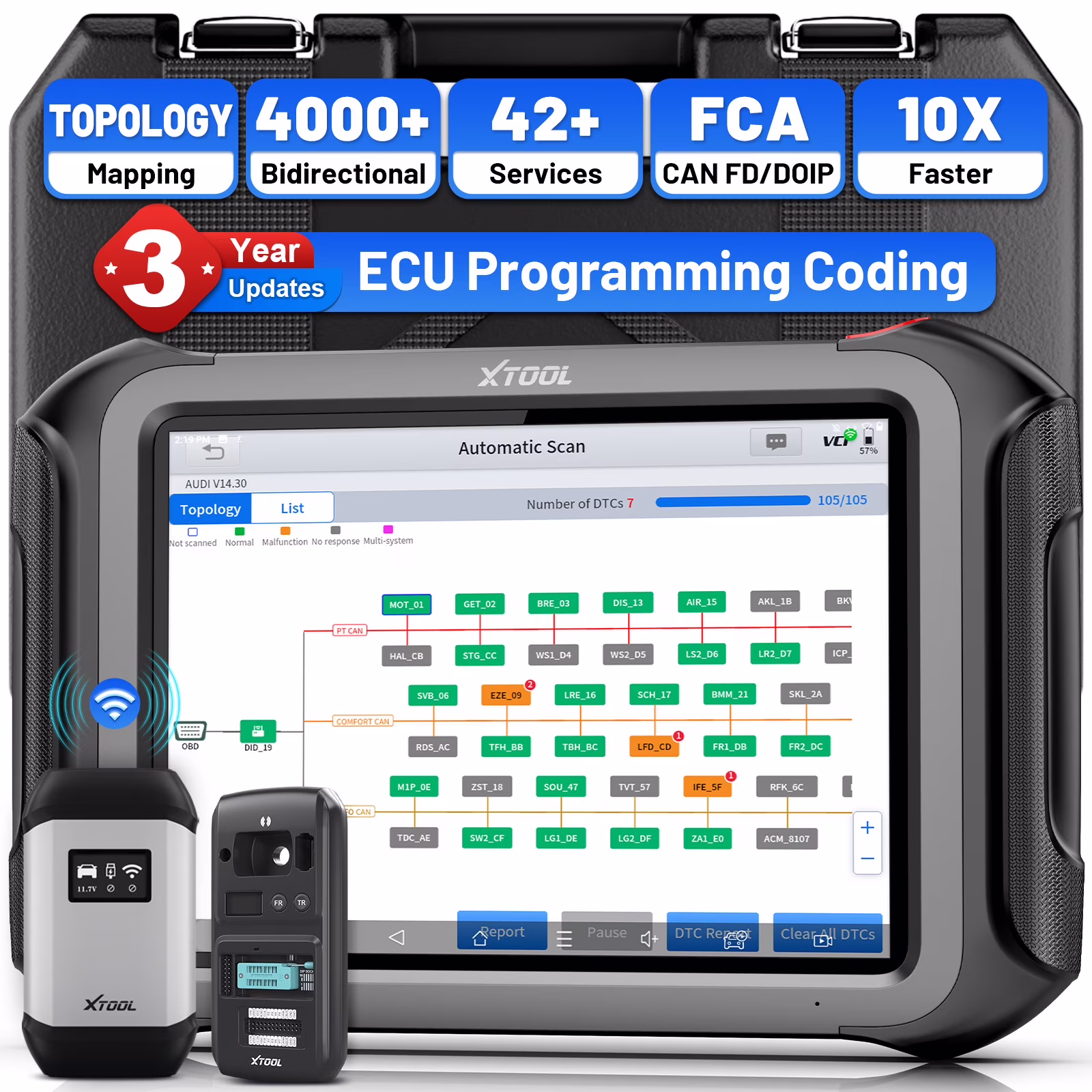 XTOOL X100 Max Automotive Key Fob Programmer Diagnostic Tool, OBD2 Scanner Bi - Directional Scan Tool with KC501, 42 Services(X100MAX)