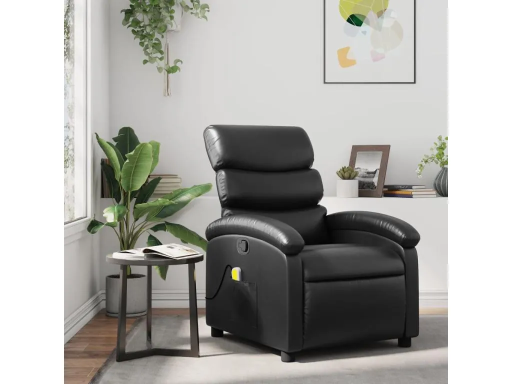 Sillón de masaje reclinable cuero sintético negro