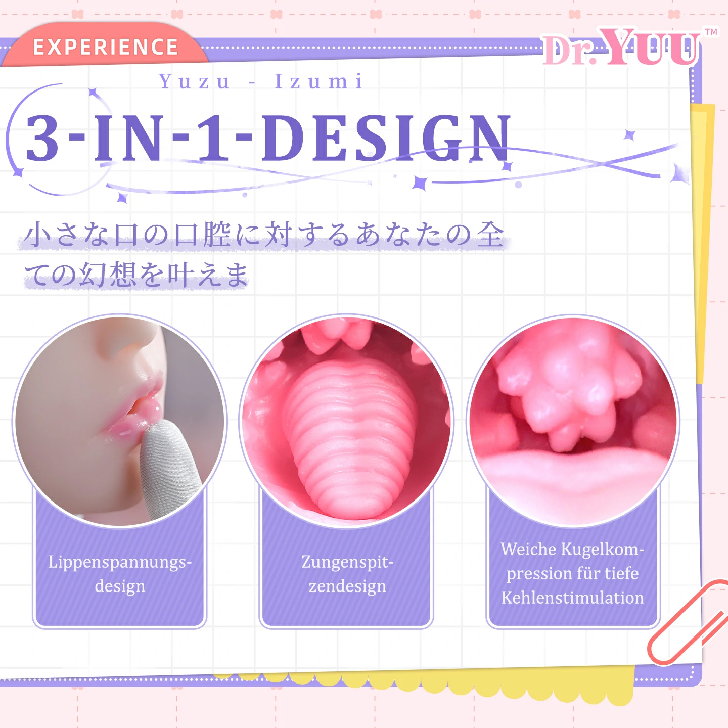 Dreifachdesign mit gespannten Lippen, strukturierter Zungenspitze und weicher Kugelkompression