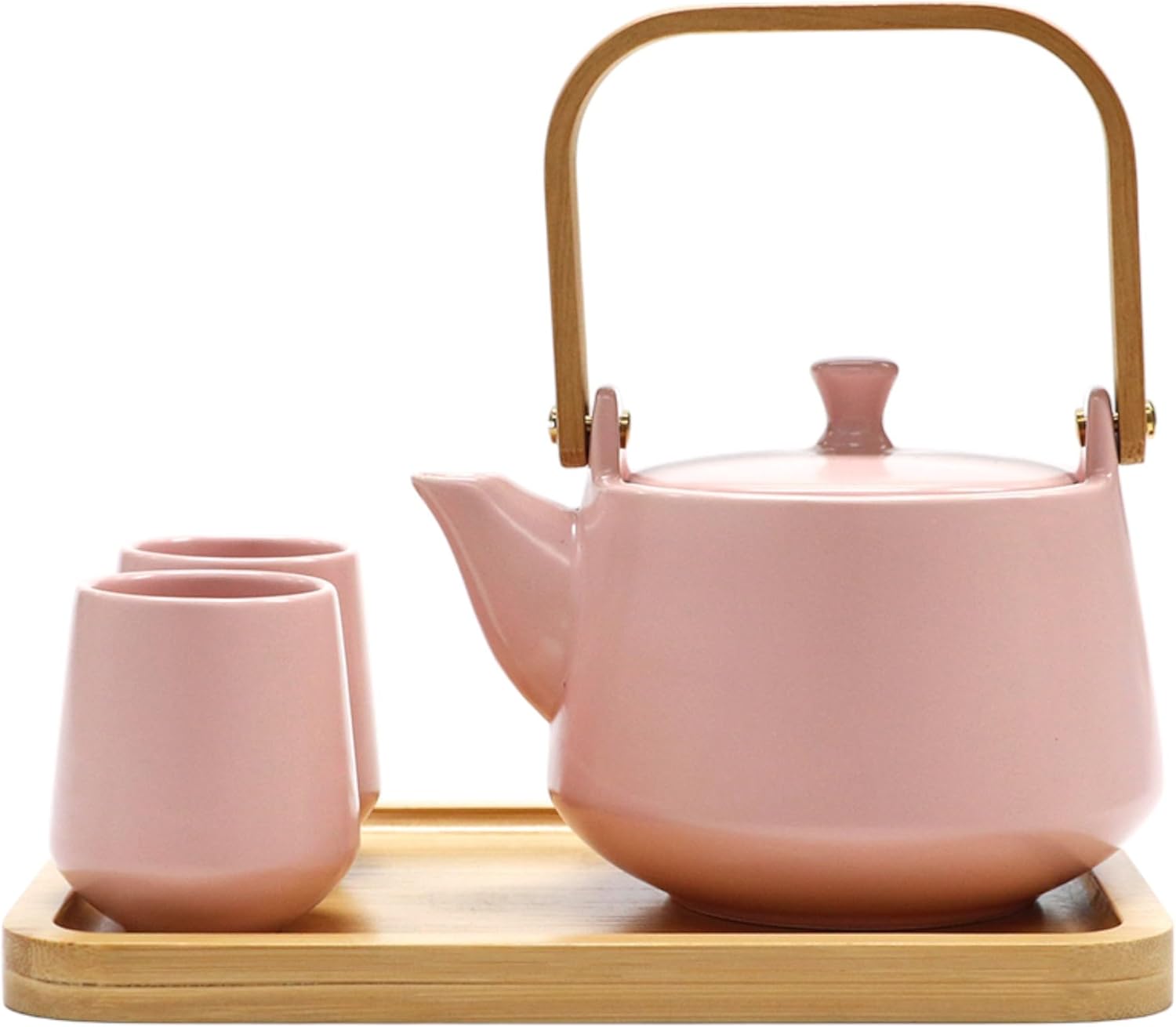 Urban Tokyo Ceramic Tea Set with Bamboo Tray, 20 fl oz Teapot with 2 Cups, Satin Matte Glaze, Japanese Inspired Tea Service for 2 (Blue)