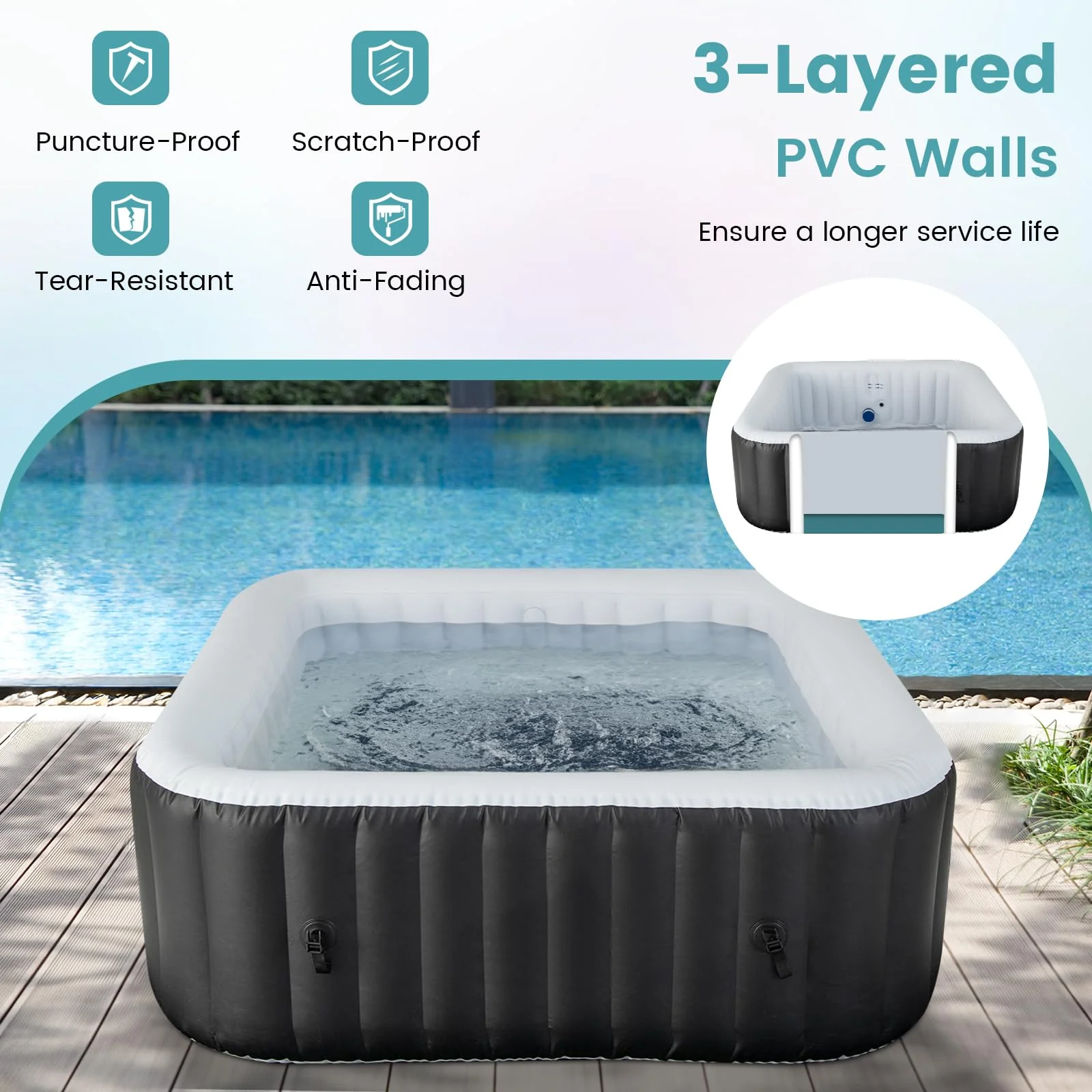 Inflatable Hot Tub, Blowup Pool Hottub, Portable Outdoor Water SPA