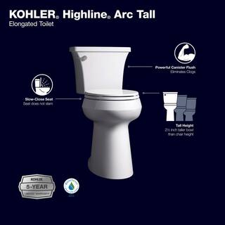 KOHLER Highline Arc Extra Tall Elongated Toilet, White, 1.28 GPF, 2-Piece - 78305-0 - Image 5 KOHLER Highline Arc Extra Tall Elongated Toilet, White, 1.28 GPF, 2-Piece - 78305-0 - Image 5