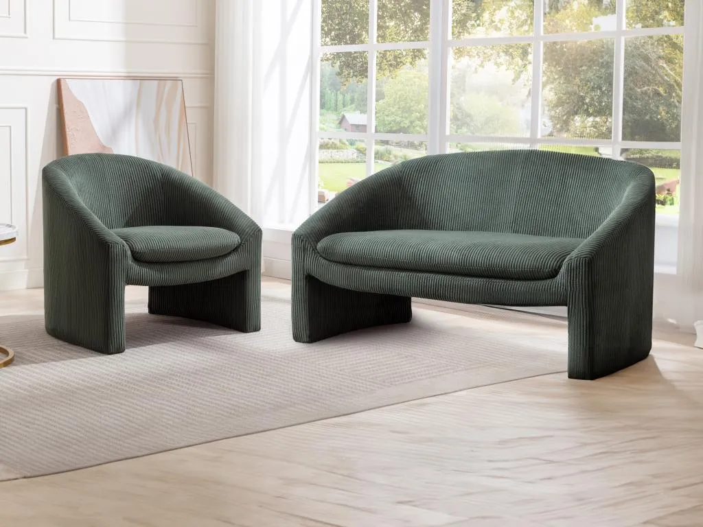 Sofá de 2 plazas y sillón de pana verde Decopractico 50641AELR