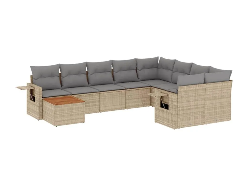 Juego de sofás jardín con cojines beige 10 piezas ratán sintético