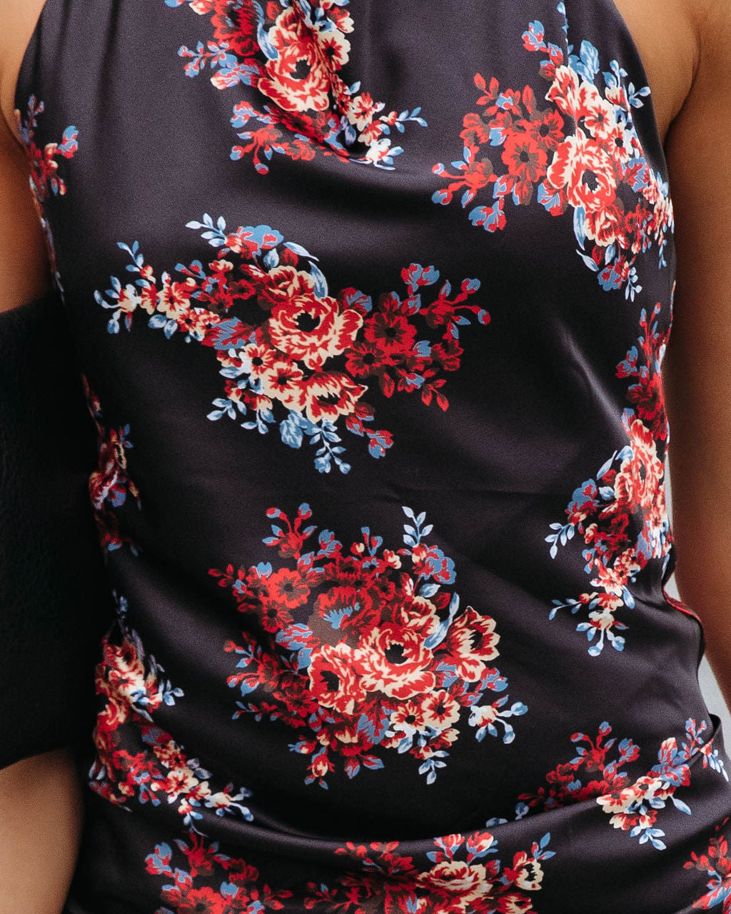 Mandie Satin Floral Asymmetrical Midi Dress - Se7enfashion