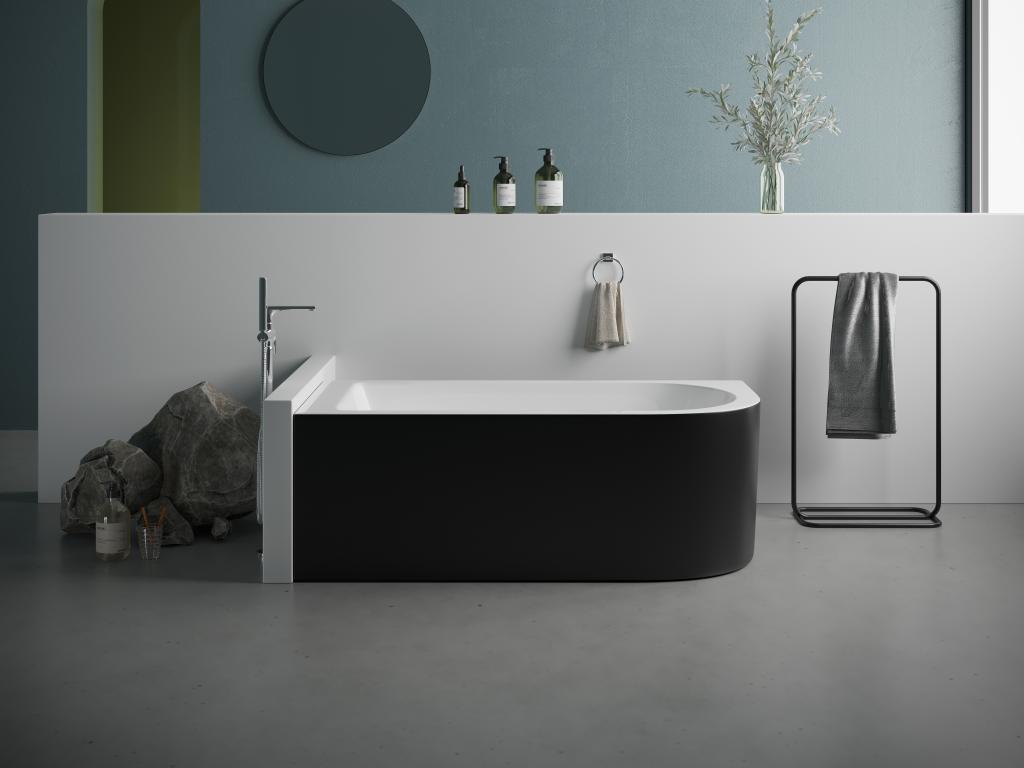 Bañera esquinera - 240L - 170 x 75 x 58 cm - Negro brillante - Ángulo izquierdo - ANIKA