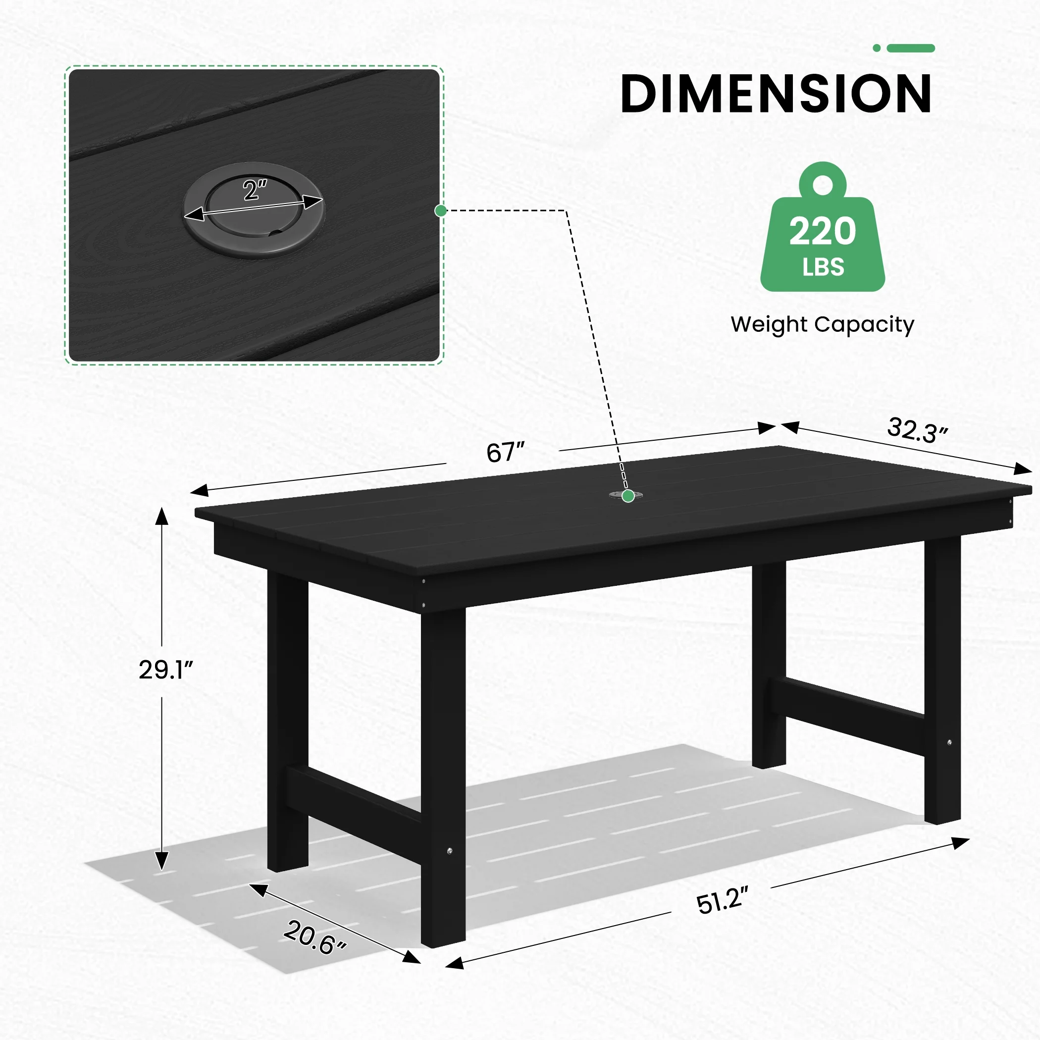 SERWALL Outdoor HDPE Dining Table Set, 7-Piece Outdoor Dining Table Sets with Umbrella Hole, Grey - Image 25