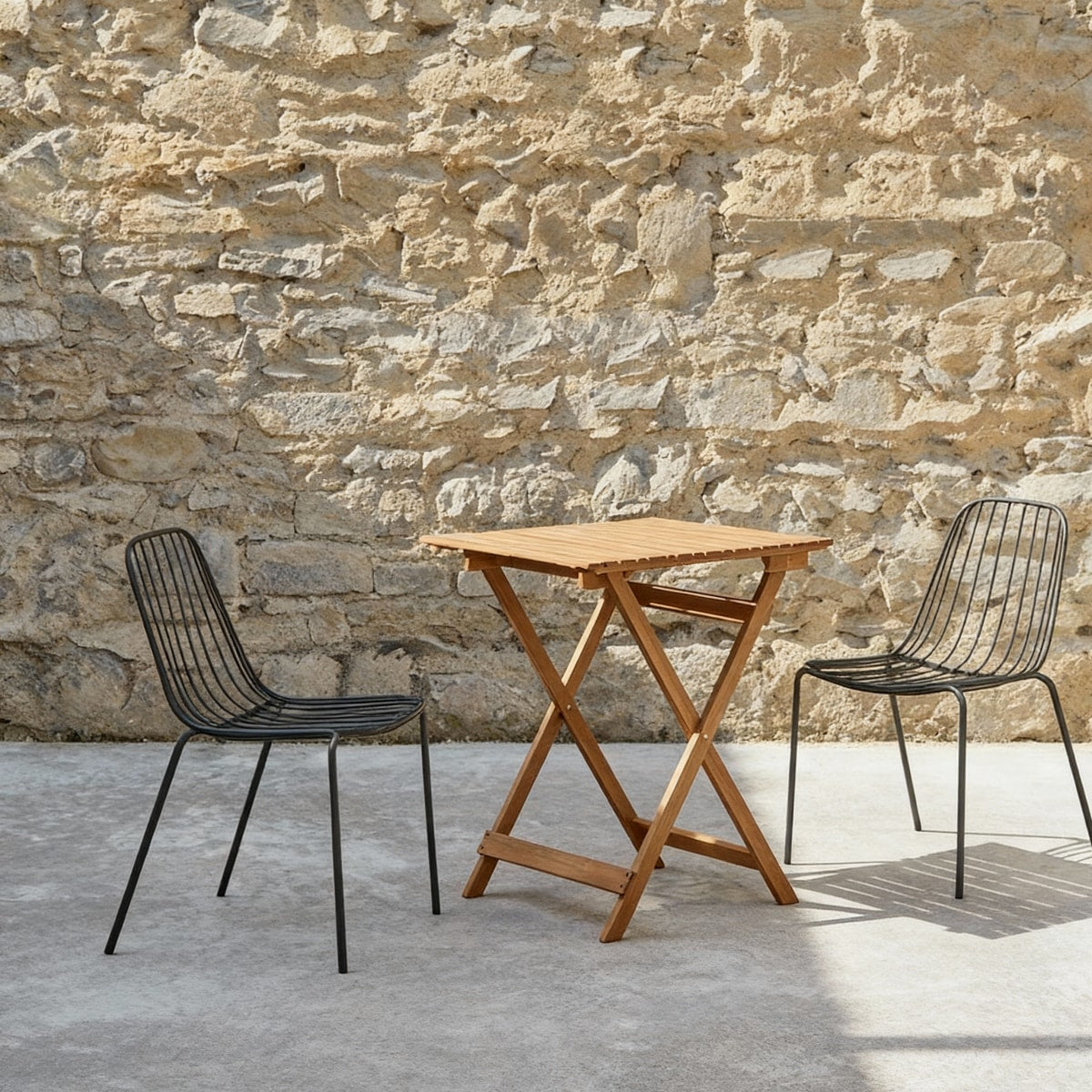 Tikamoon - Bistro - Tuinset van massief acaciahout en metaal, 2 stoel…