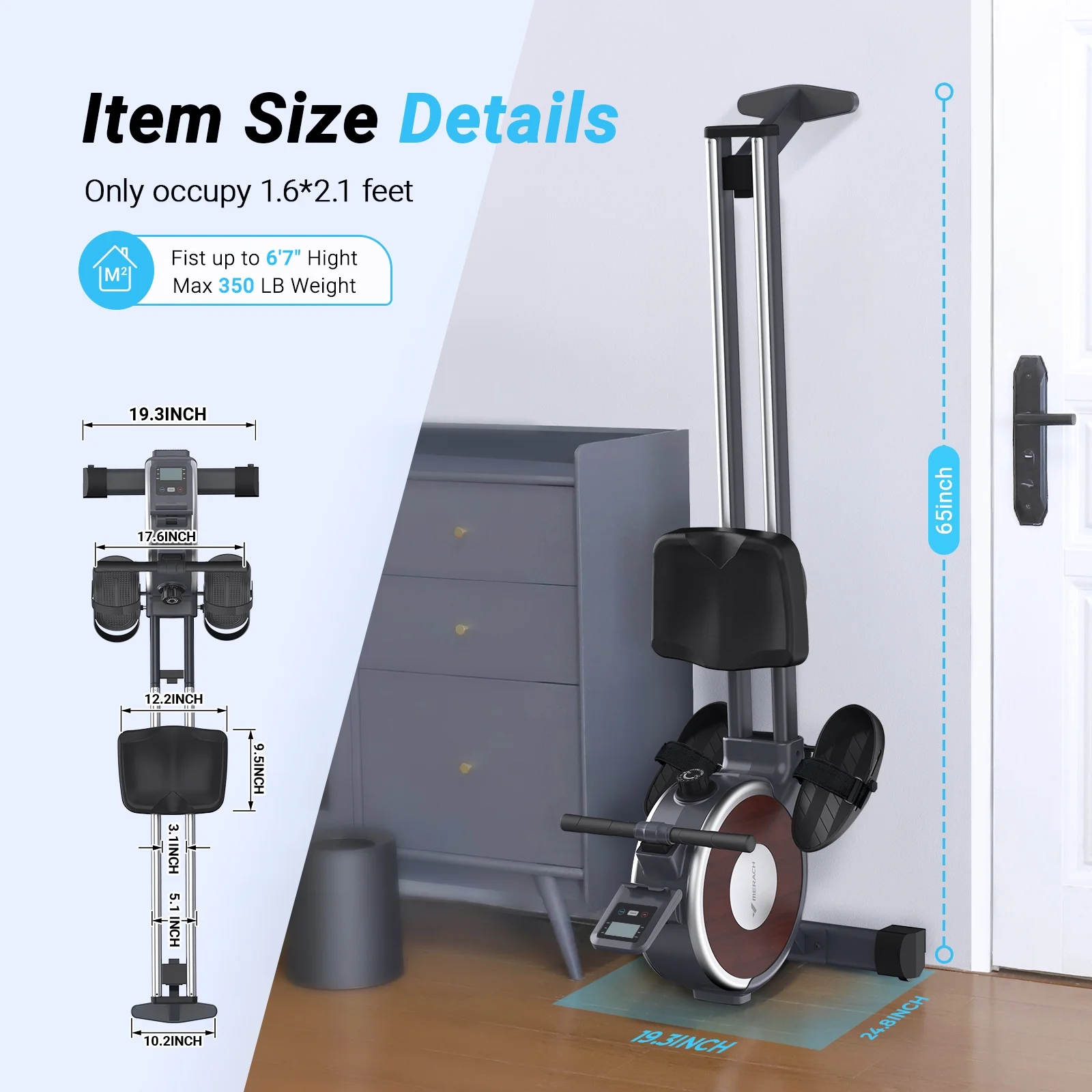 MERACH Magnetic Rowing Machine 350lbs Weight Capacity, 16 Levels of Quiet Resistance, Bluetooth Rowing Machine for Home Workout - Image 6