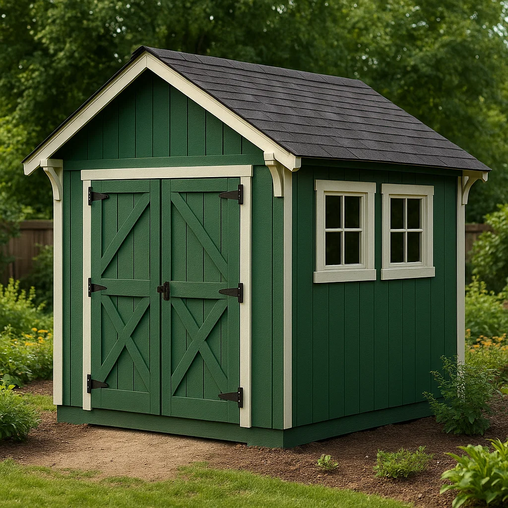 Caseta de jardín, caseta de almacenamiento verde de madera sintética para exterior, 190x210x230 cm YXQpDPt249zE