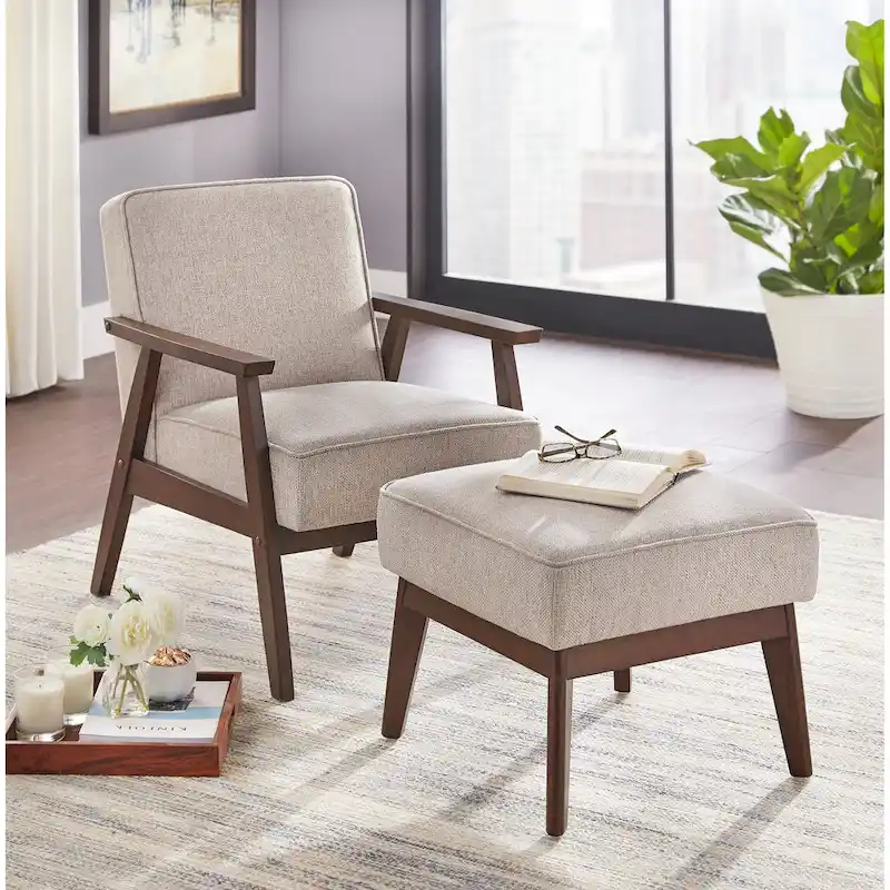 Mid Century Accent Lounge Chair with Cushioned Seat and Wooden Frame