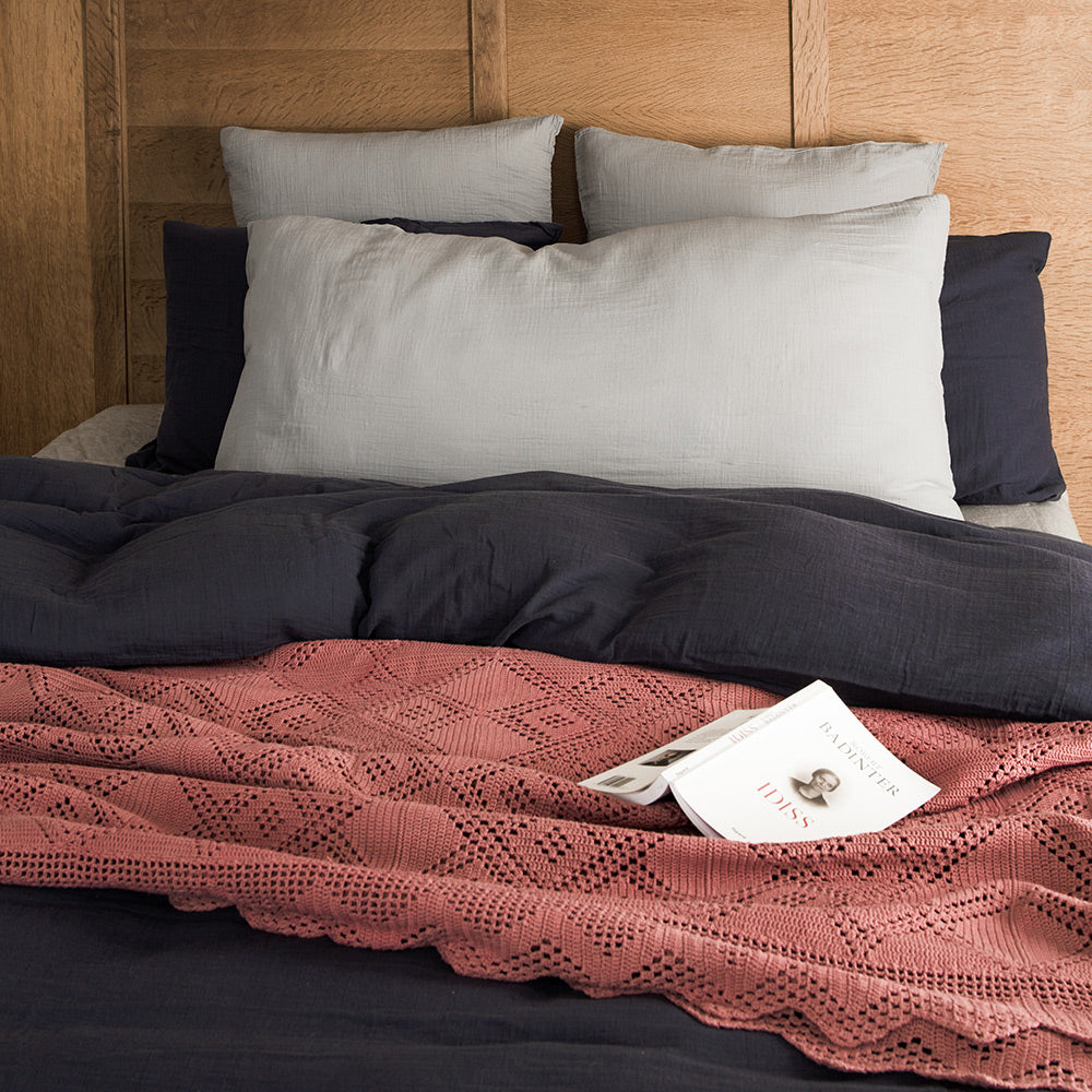 Coussin rectangle en gaze de coton - Gris de Paris