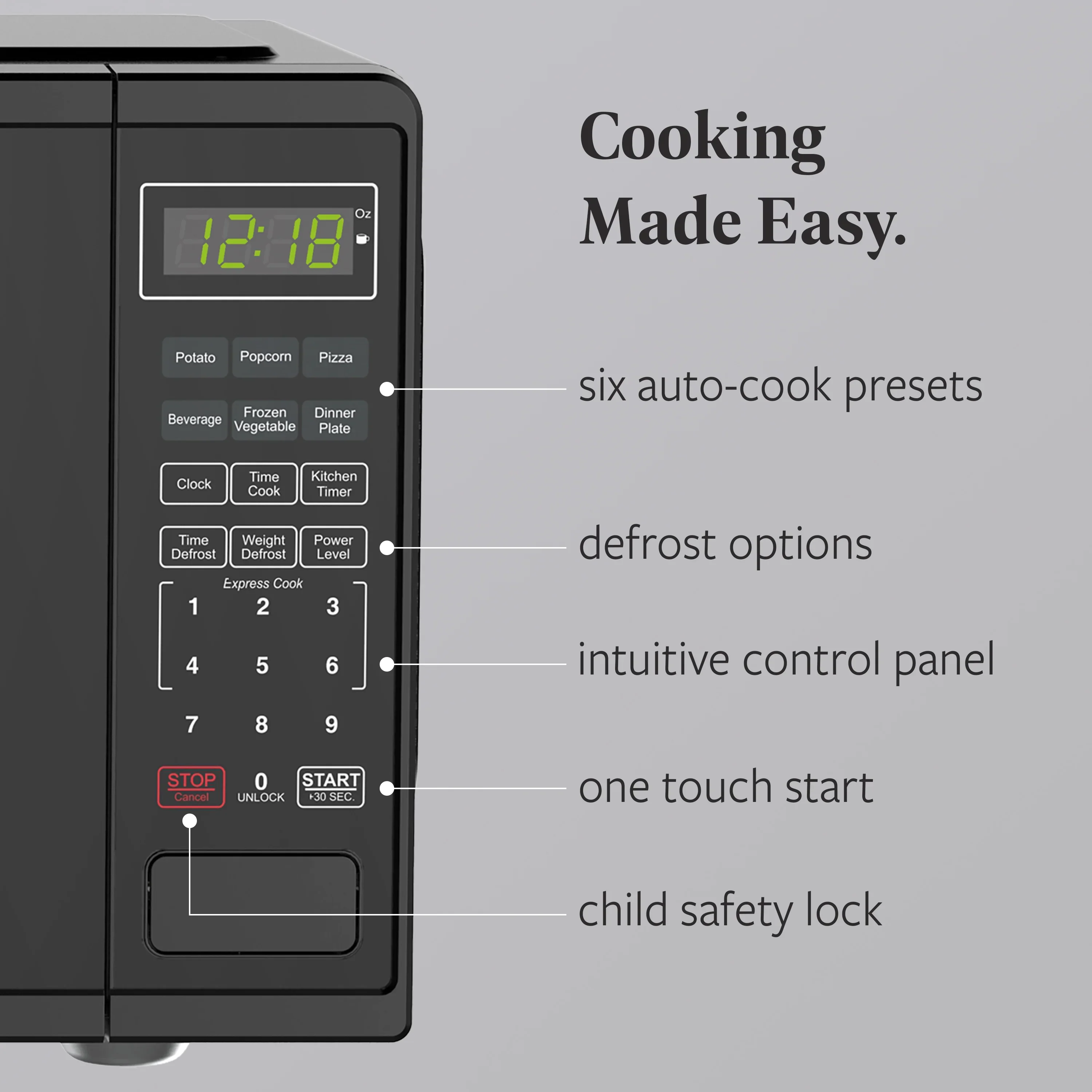 Farberware FMGZ09BKA 0.9 Cu. Ft. Microwave Oven, 900W, Digital Control, LED Display, 6 Cooking Presets, Black