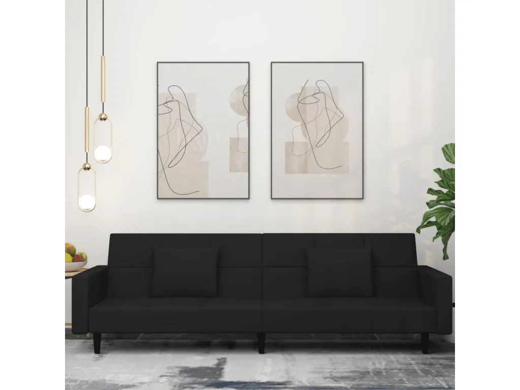 Sofá cama de 2 plazas con dos almohadas terciopelo negro wbaq13948