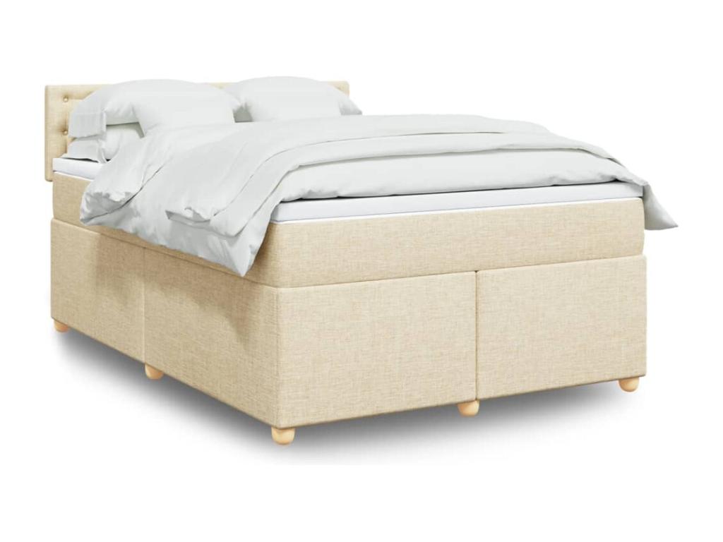 Cama box spring con colchón tela color crema 140x200 cm
