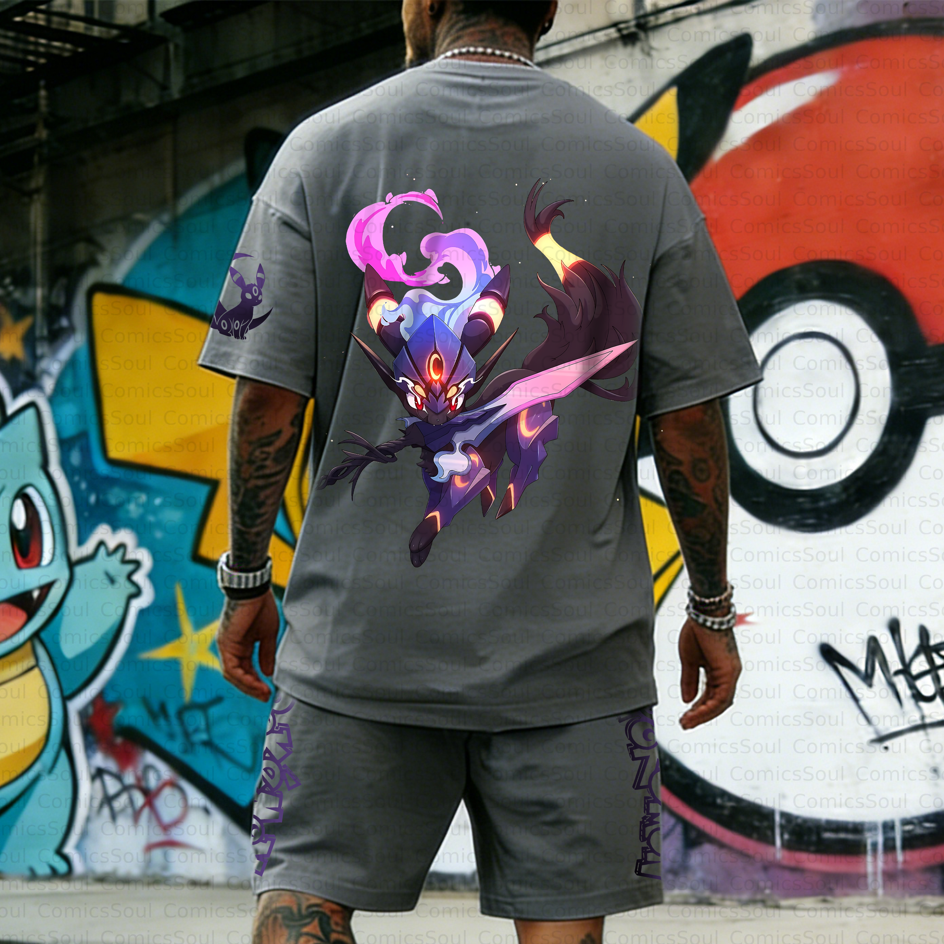 Unisex Anime Inspired Vintage T-shirt& Shorts 2 Pieces Set