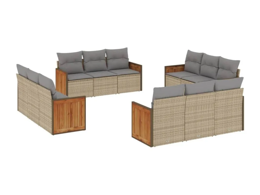 Set de sofás de jardín 12 piezas y cojines ratán sintético marrón 86971uigo