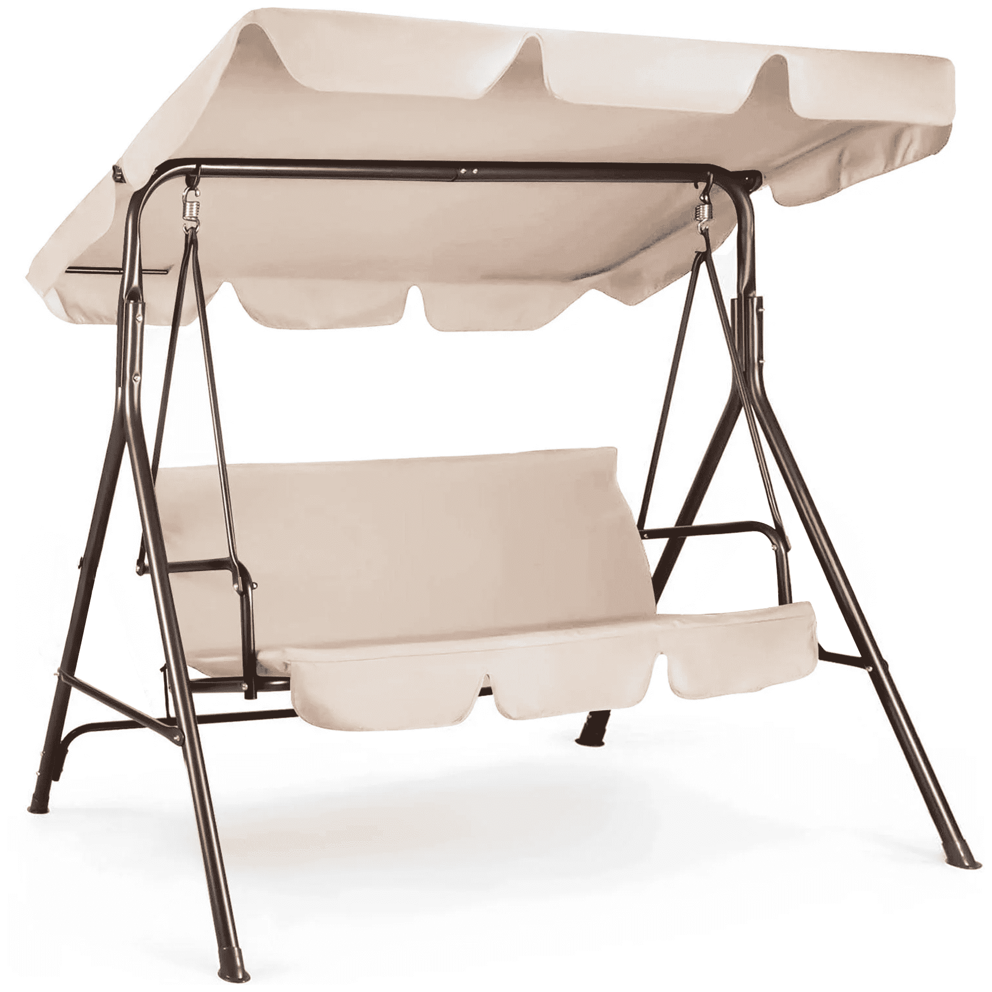 GVDV 3-Seat Steel Porch Paito Swing with Stand,Outdoor Swing Chair with Canopy,Yard swing&Outside swing,Canopy Swing-Brown - Image 3
