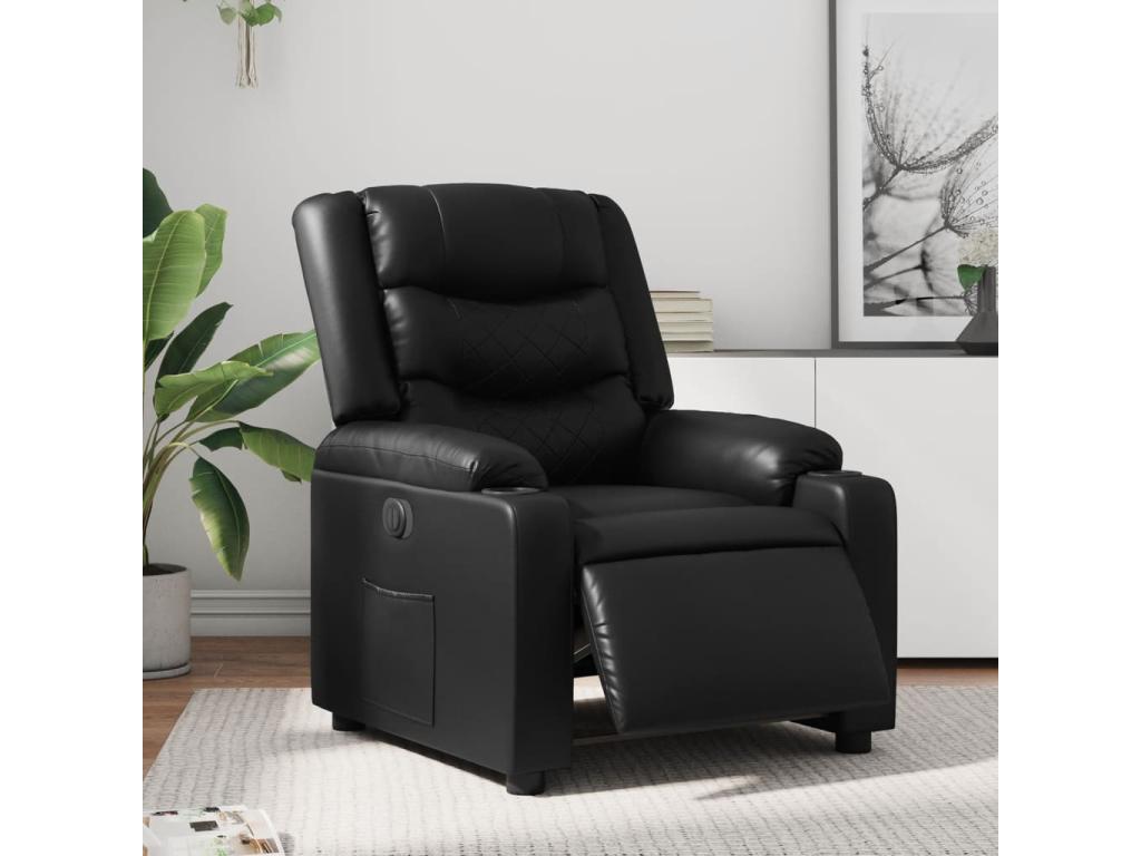Sillón reclinable eléctrico de cuero sintético negro