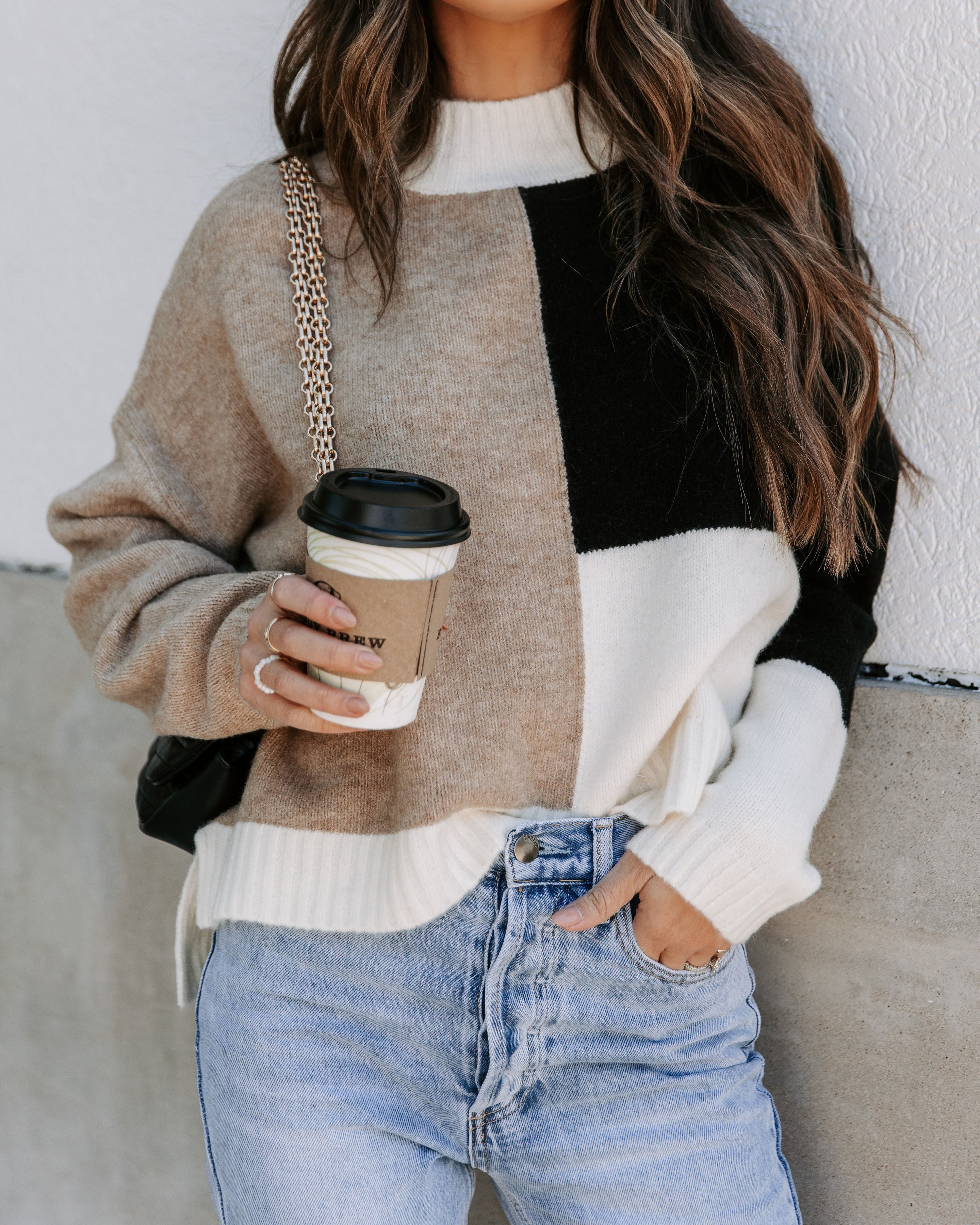 Lora Colorblock Crop Knit Sweater - Black Multi - Se7enfashion