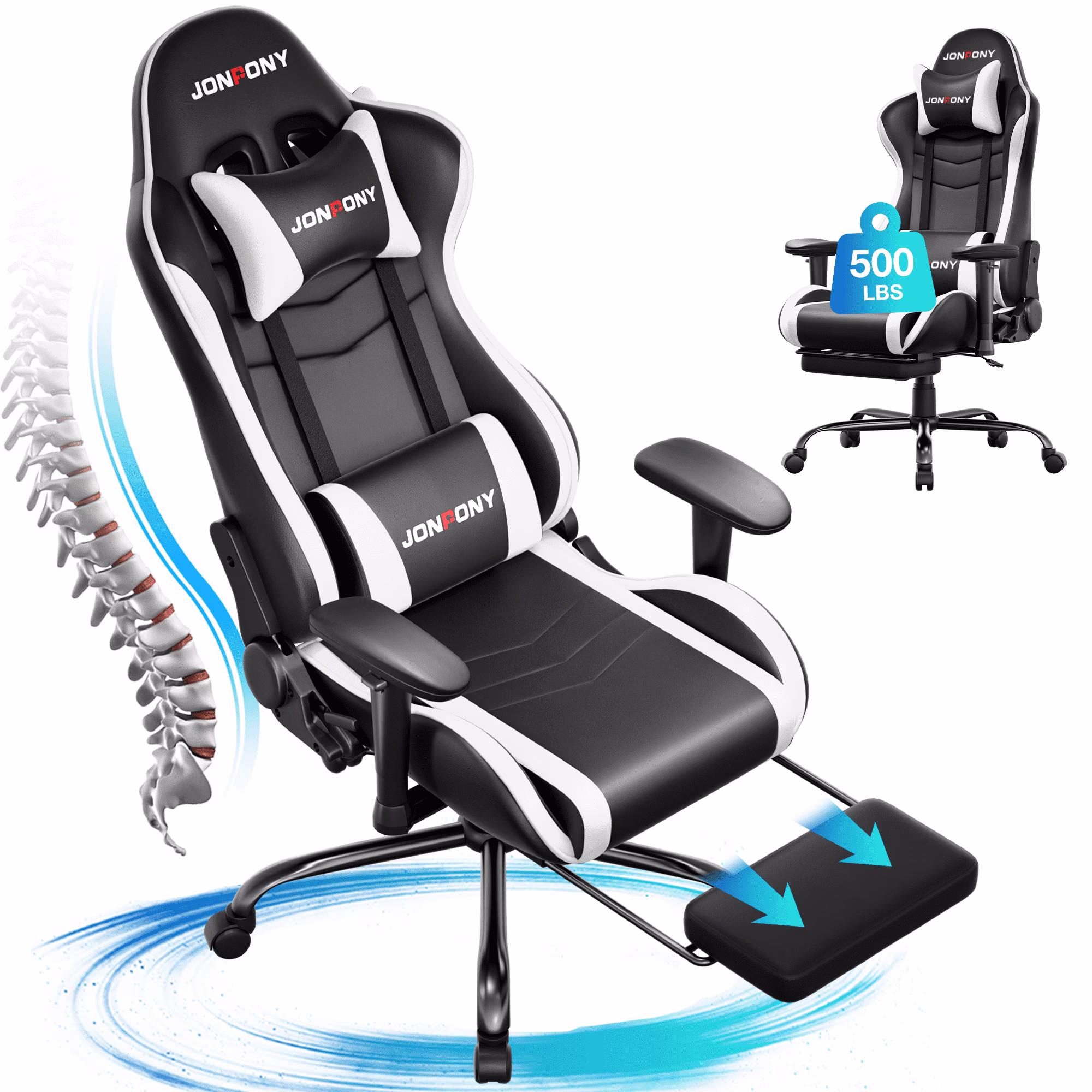 JONPONY Big and Tall 500LBS Gaming Chair, Ergonomic Design, Gamer Chair PU Leather with Footrest and Lumbar Support, High Back Office Chair Support 8 Hours Long Sitting, Computer Chair,Red - Image 9
