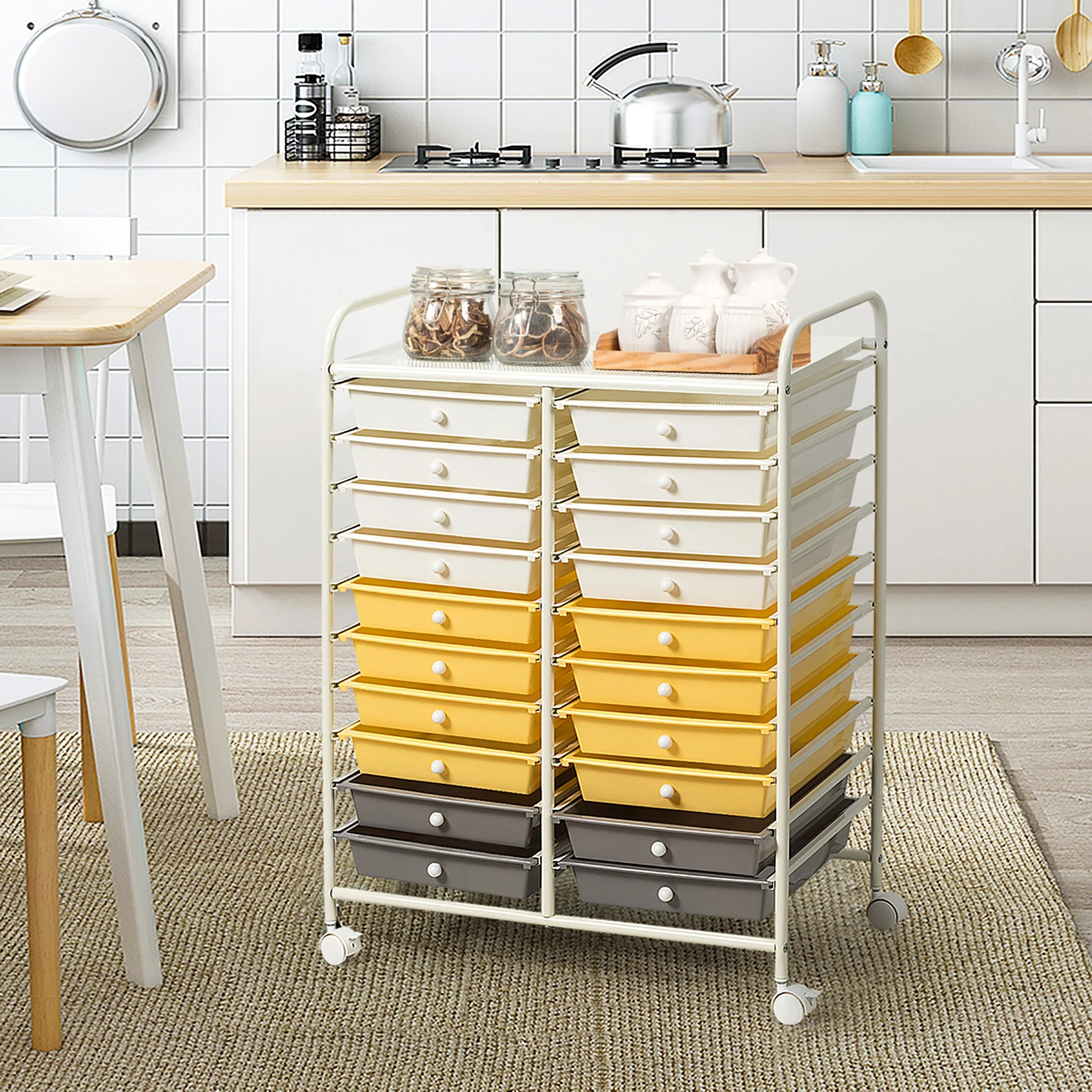 Costway 20 Drawer Rolling Storage Cart Tools Scrapbook Paper Office School Organizer Yellow - Image 10
