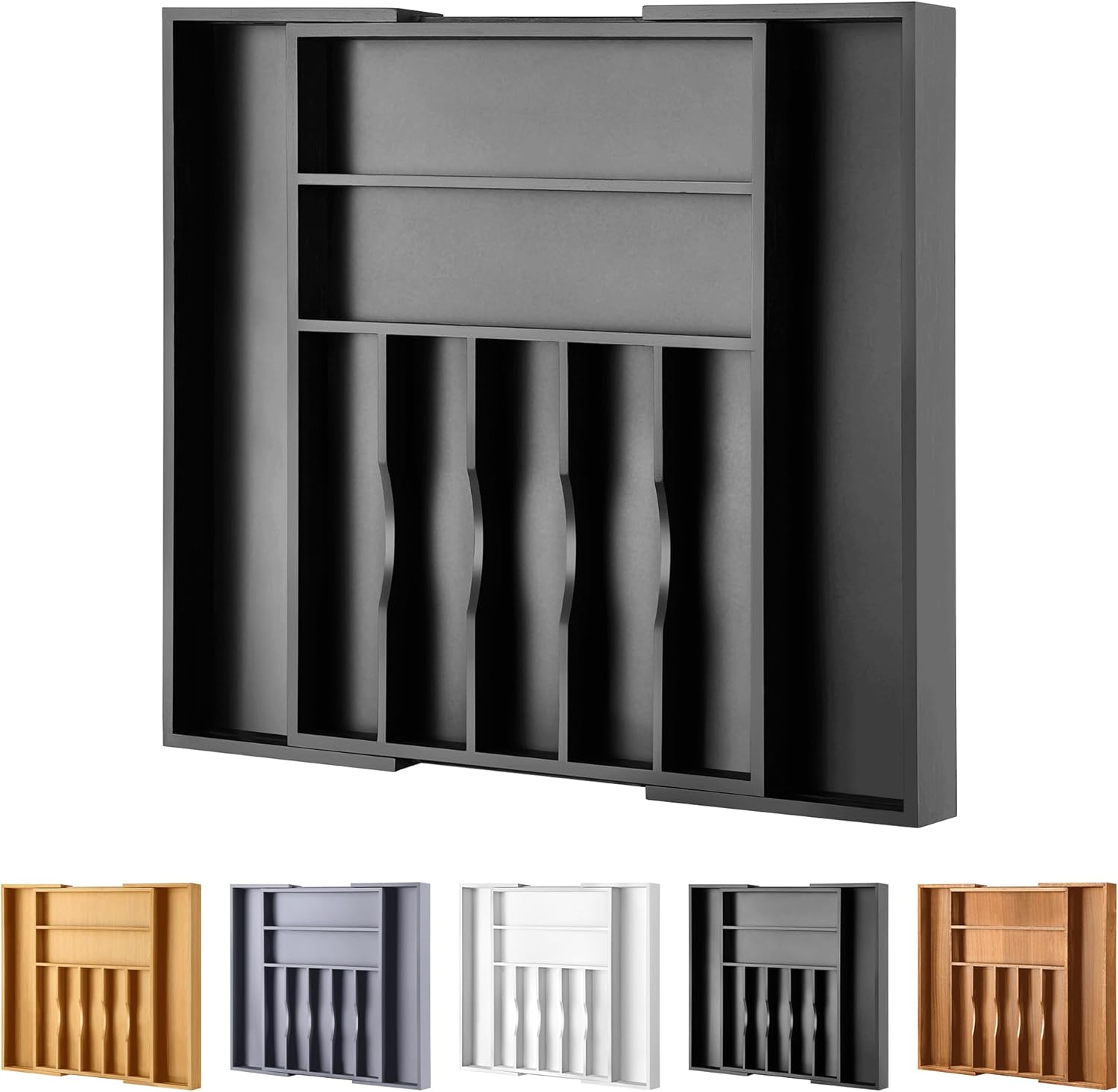 Large Premium Bamboo Silverware Organizer - Expandable Drawer Organizer & Utensil Organizer - 17