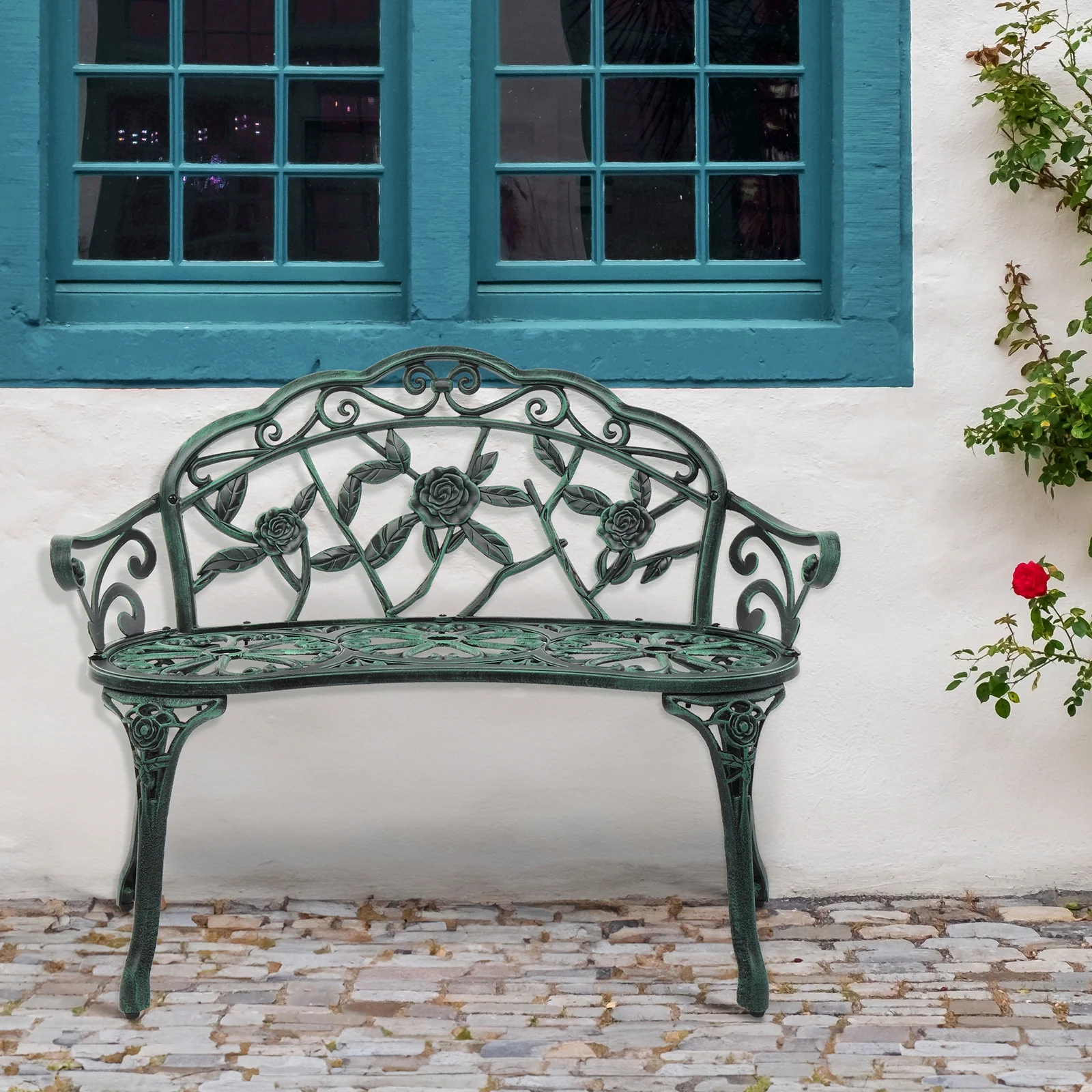 Ktaxon Outdoor Patio Park Garden Bench Courtyard Leisure Rose Cast Aluminum, Outdoor Loveset, Bronze - Image 19