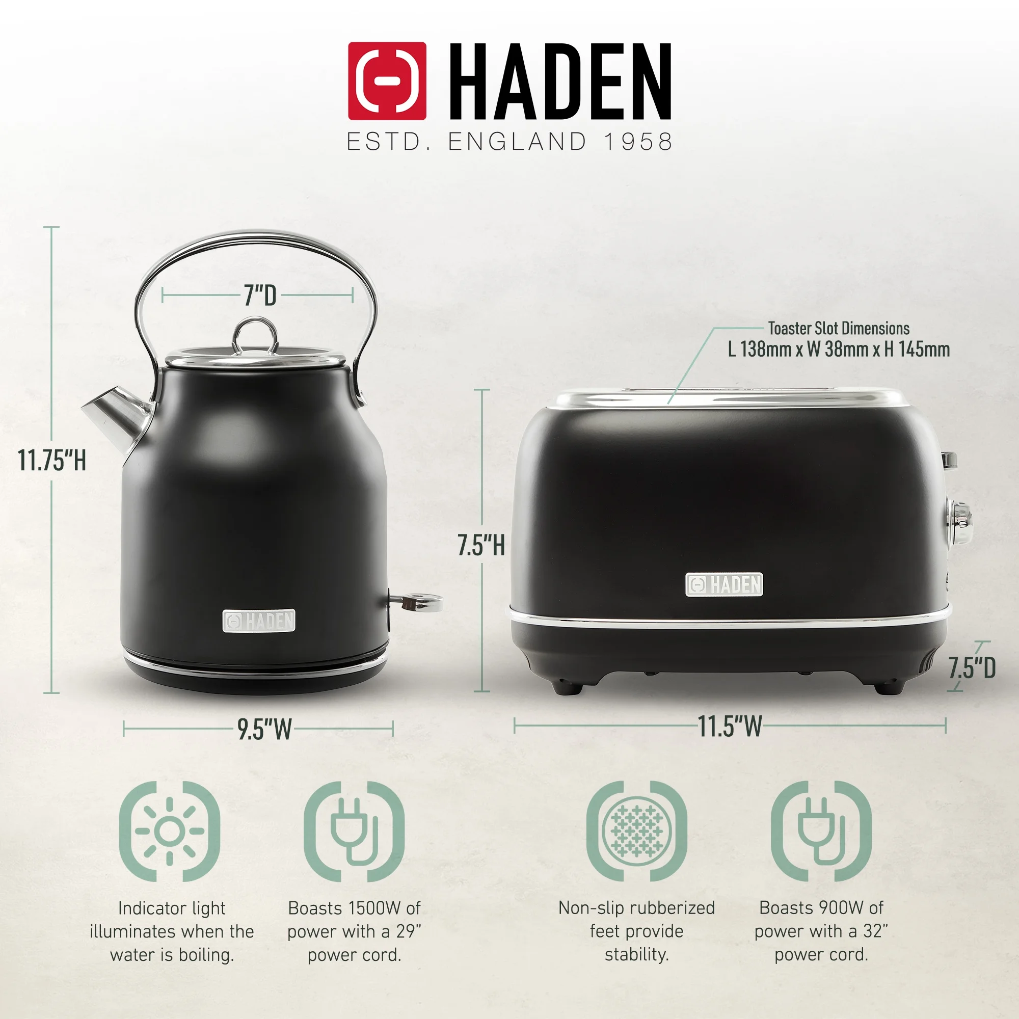 Haden Heritage 1.7 Liter Electric Kettle with 2 Slice Bread Toaster, White - Image 29