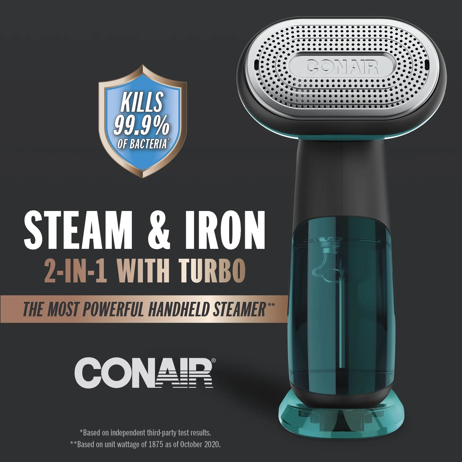 Conair Turbo ExtremeSteam 1875 Watt Handheld Fabric, 2-in-1 Steam and Iron Garment Steamer, One Size, Black/Green GS107 - Image 2