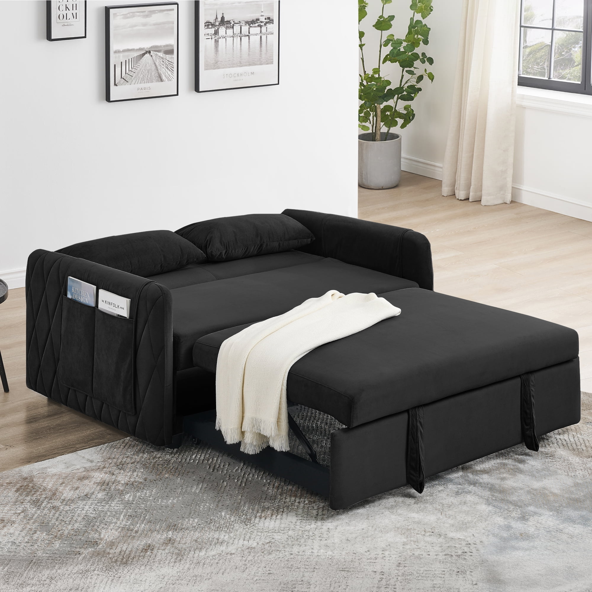 Convertible Sofa Bed,3 in 1 Sleeper Sofa with 2 Pillows and Adjustable Backrest for Living Room Office,Black - Image 8