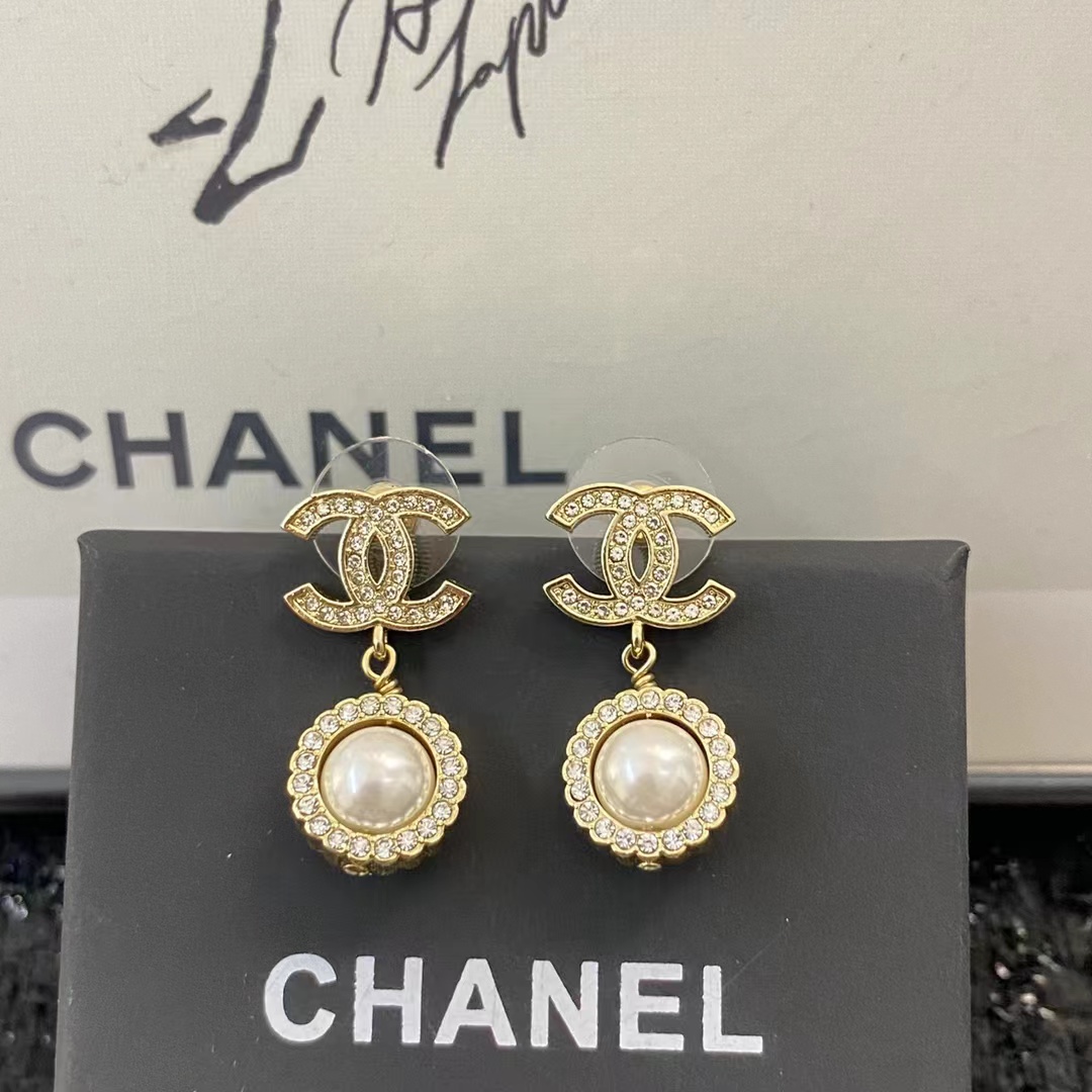 Chanel Double C Pearl Dangle Earrings - Original Replica Club