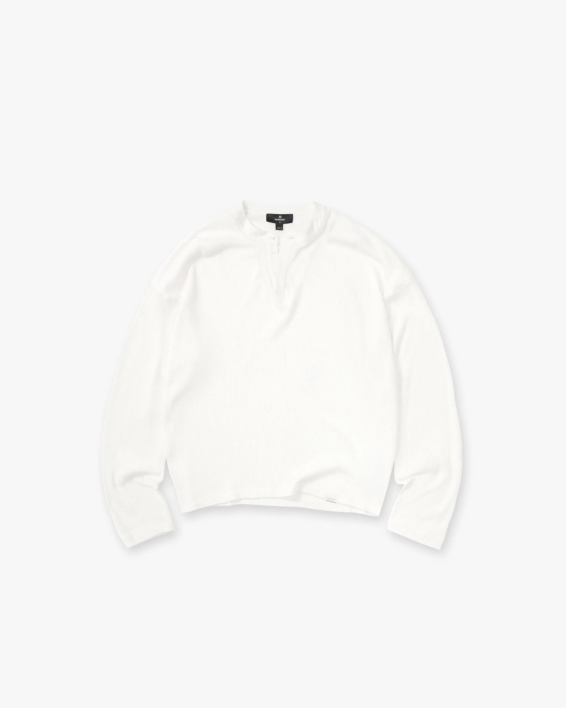 Initial Henley Waffle Long Sleeve T-Shirt - Flat White