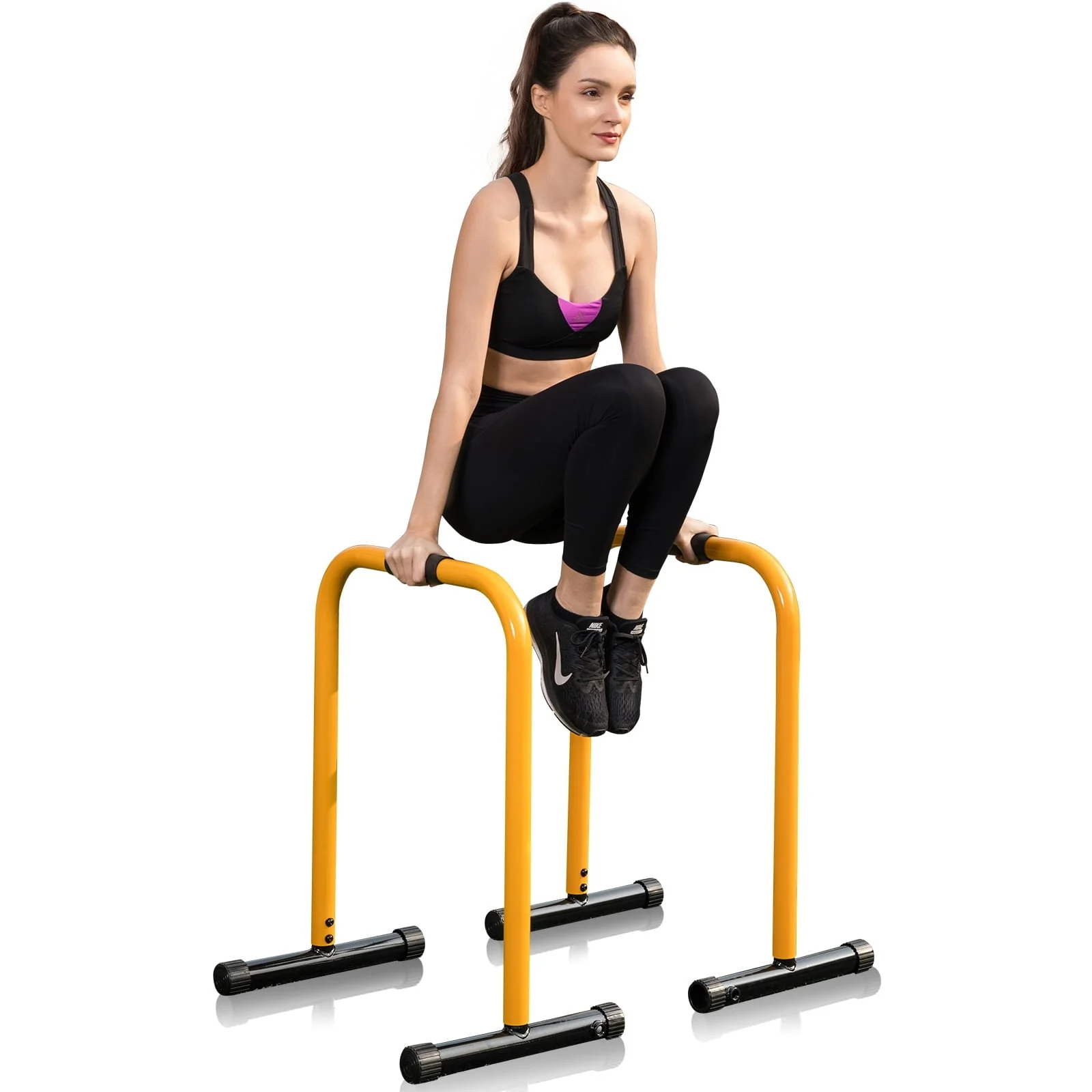 Relife Sports Dip Stand Station with Adjustable Height 300lb Dip Bar for Home Gym, Yellow - Image 7