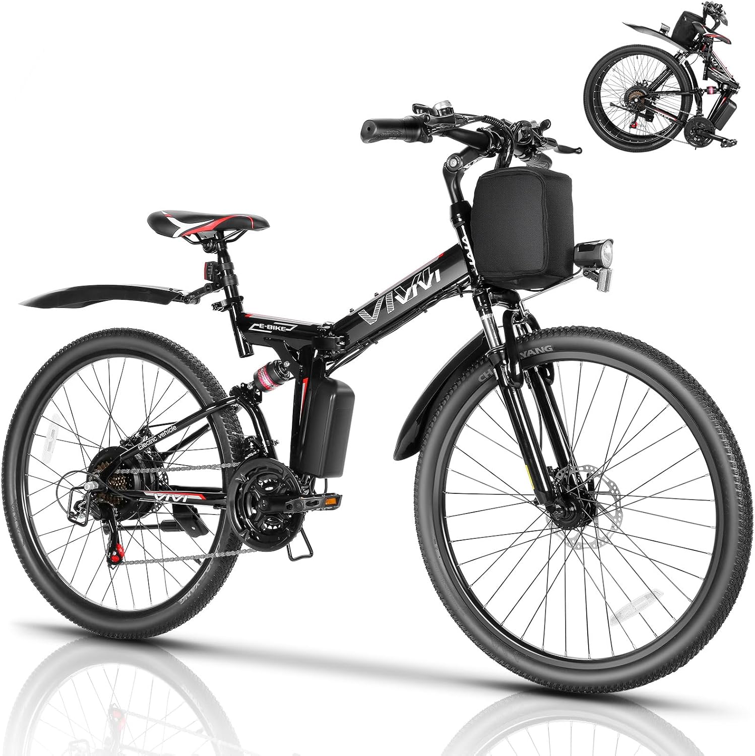 WAYFAIR Vivi M026TGB Electric Bike 26 Electric Bike For Adults, Peak 750W Folding Electric Mountain Bike, 48V Removable Lithium Battery, 21 Speed, Top 22 Mph, Up To 50 Miles, Dual Shock Absorber, UL 2849