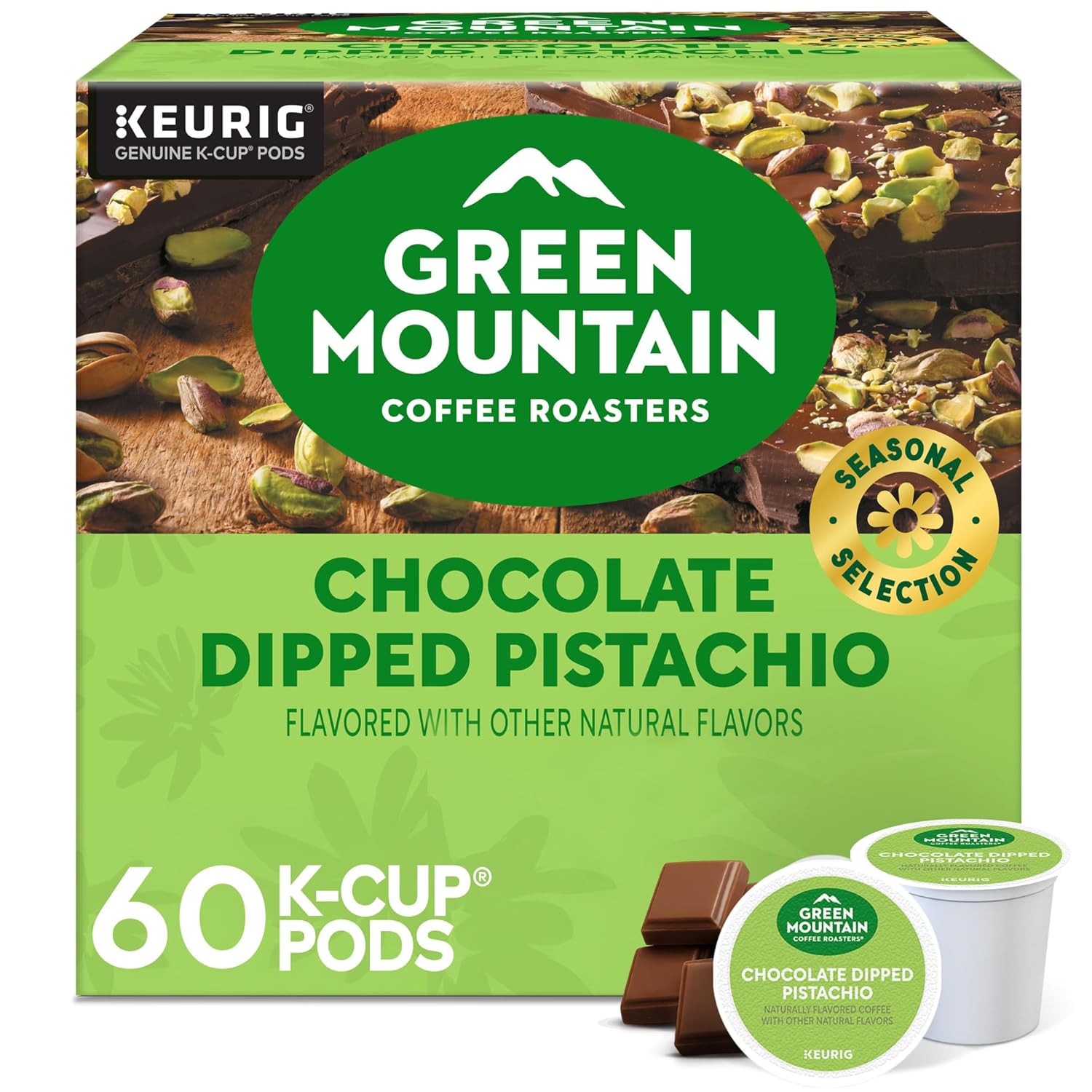 Green Mountain Coffee Roasters Chocolate Dipped Pistachio. Single-Serve Keurig K-Cup Pods. 6 Boxes of 10 (60 Count Total)