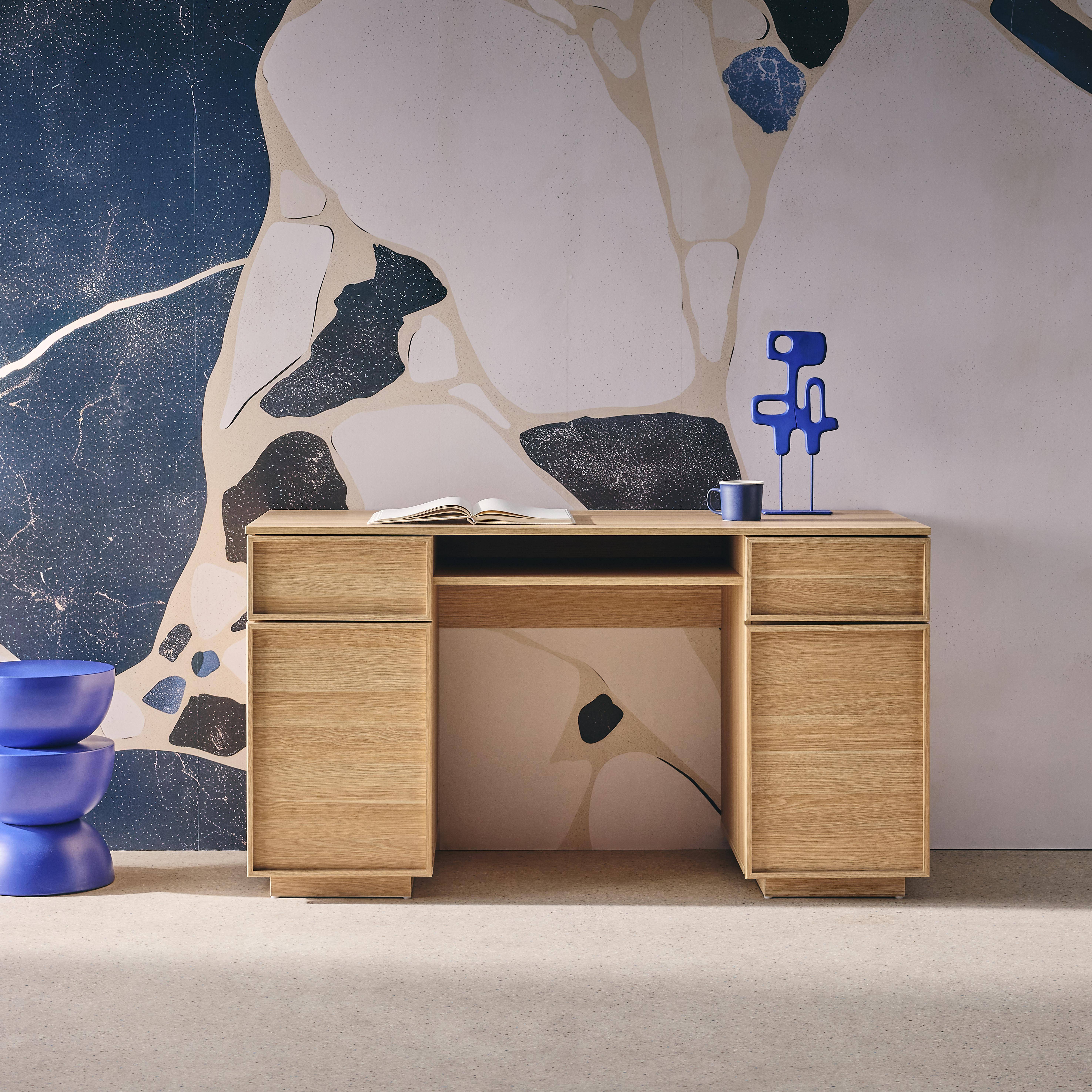 Kuba - Escritorio efecto madera con 2 puertas y 2 cajones, 140cm