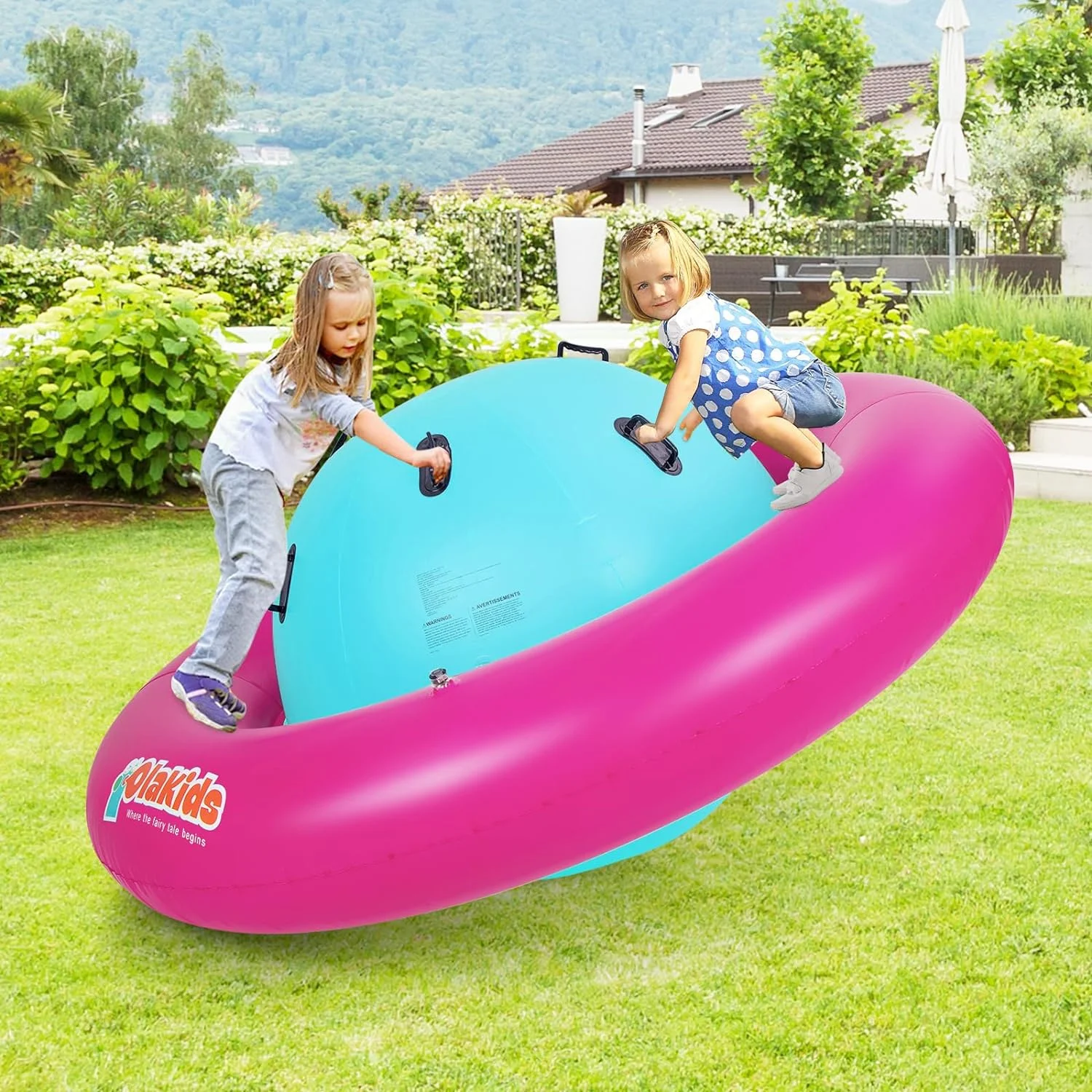 OLAKIDS 8FT Inflatable Dome Rocker Bouncer, Outdoor Kids Giant Roll and Play Seesaw Rocker with 6 Secure Handles, Max Weight 250 LBS, Toddlers Climbing Toy Backyard Play Center Equipment - Image 8
