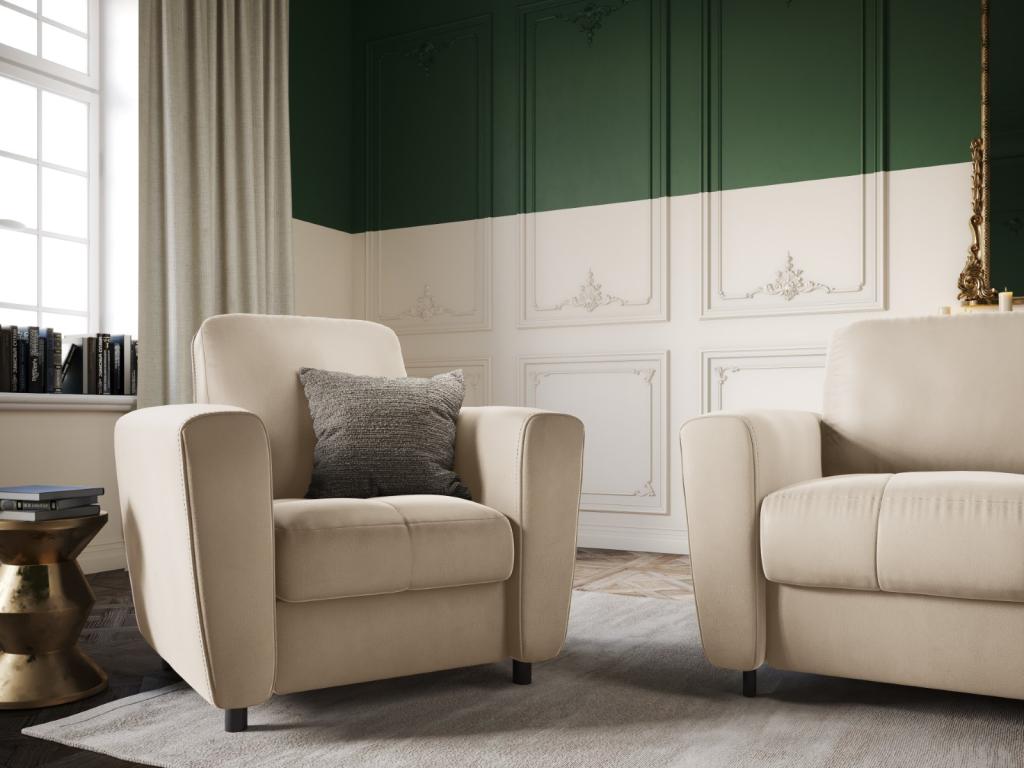 Sillón Confortzx de terciopelo beige - 87x82x83cm