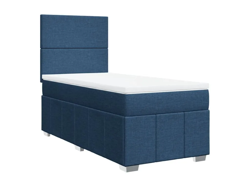 Cama box spring con colchón tela azul 90x200 cm fmr3521812