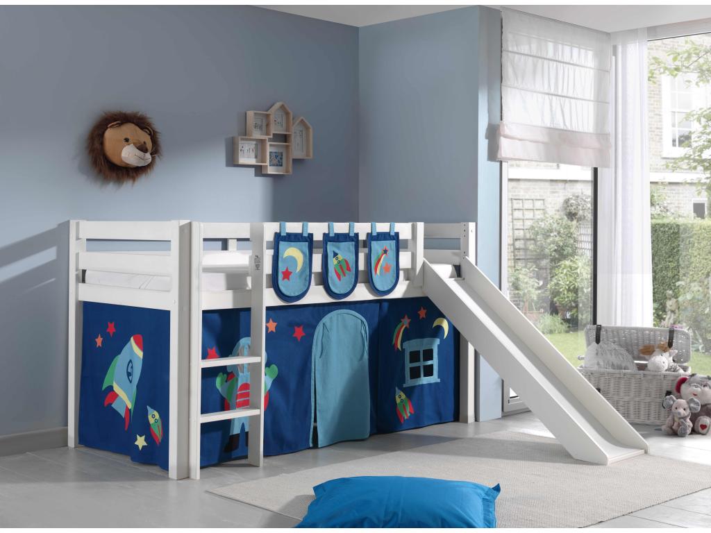 Cama Slide 90x200 cm con tienda y 3 bolsillos, madera maciza - Joliven
