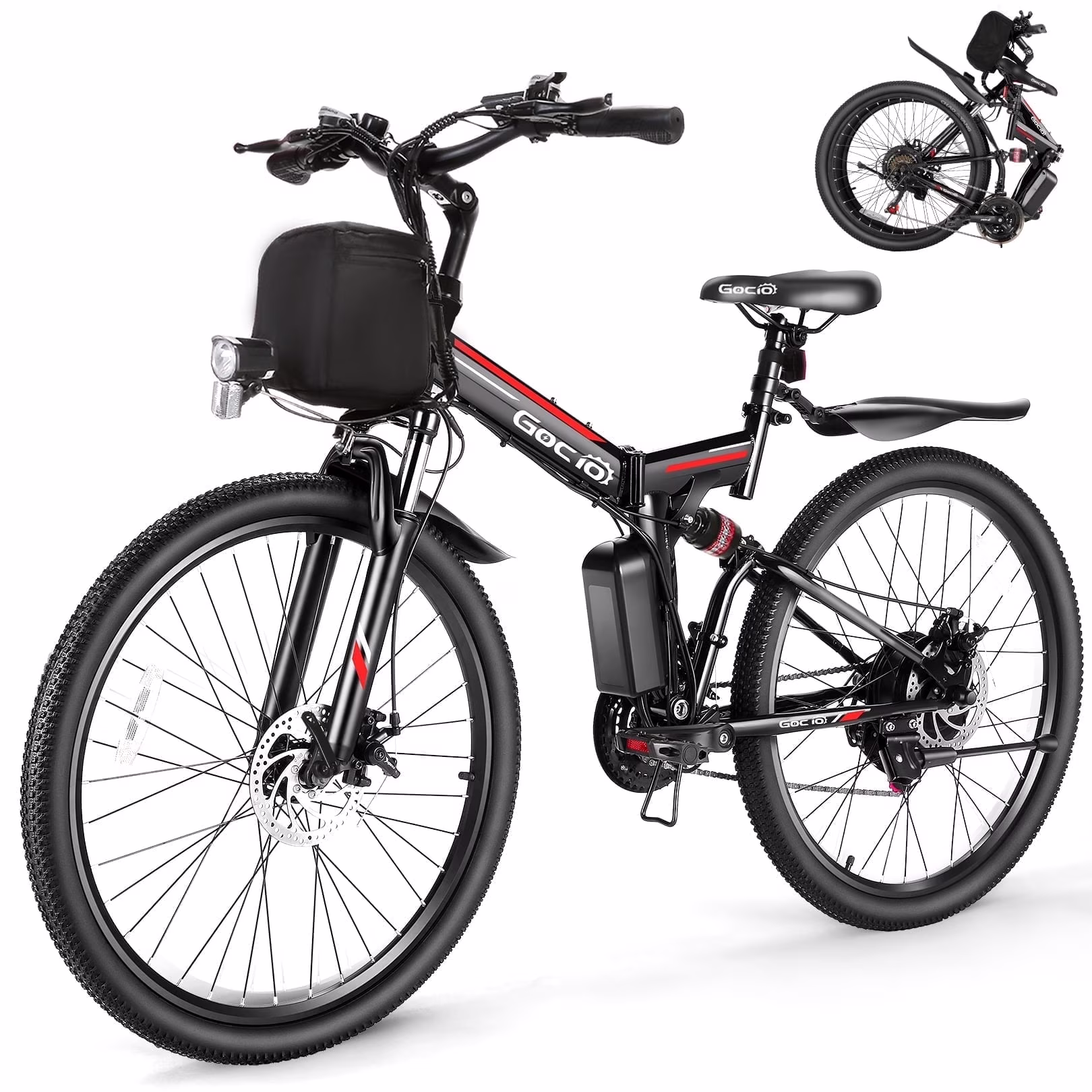 Gocio 26" Folding Electric Bike for Adults, 500W Electric Mountain Bike, Dual shock absorbers, 48V 7.8Ah Battery, Shimano 21 Speed, UL2849