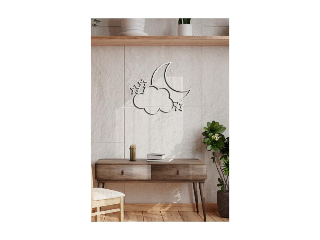 Decoración de Metal Luna 8, Plata, 59x1,5x50 cm, Laocacasas